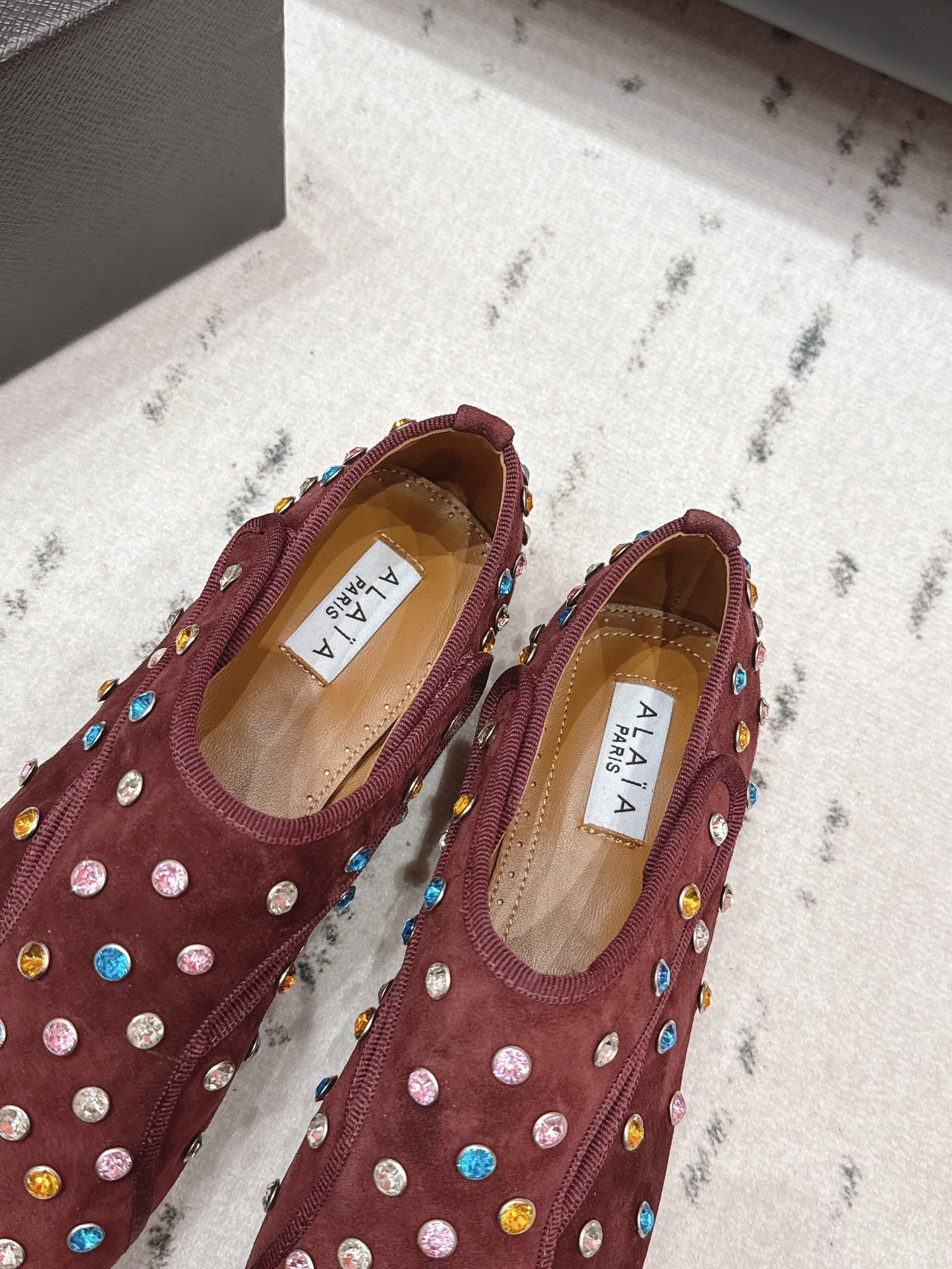 Alaia 26s Embellished Flats In Brown Suede