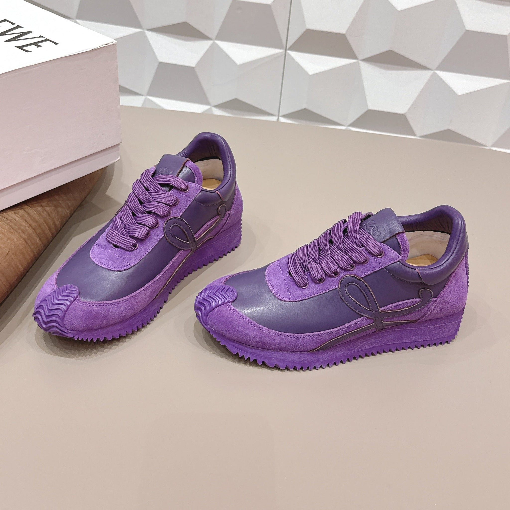 Loewe 26s Flow Runner Sneaker In Plum Purple Calfskin And Suede