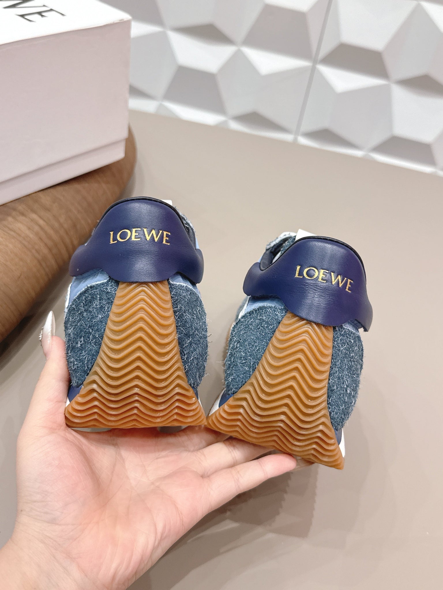 Loewe 26s Flow Runner Sneaker In Slate Blue Suede And Navy Blue Calfskin