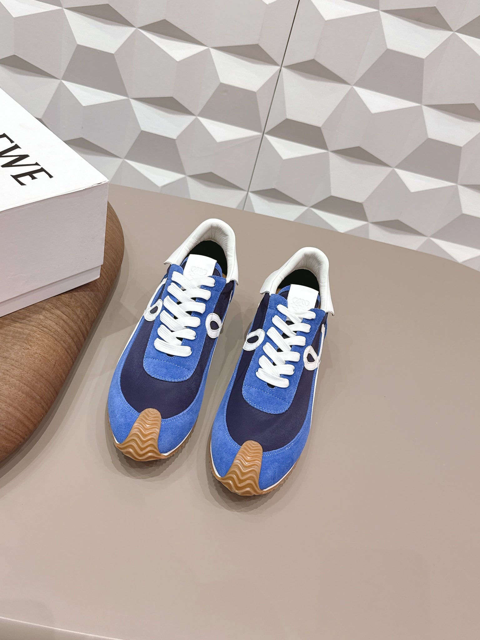 Loewe 26s Flow Runner Sneaker In Blue Suede And White Calfskin
