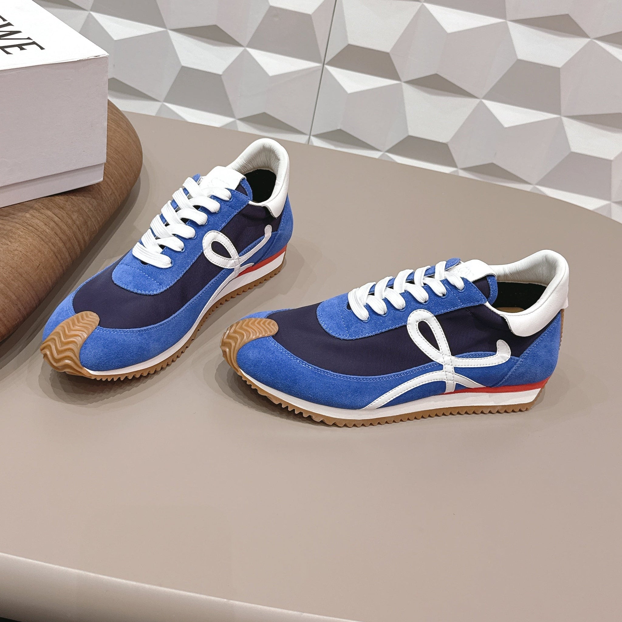 Loewe 26s Flow Runner Sneaker In Blue Suede And White Calfskin