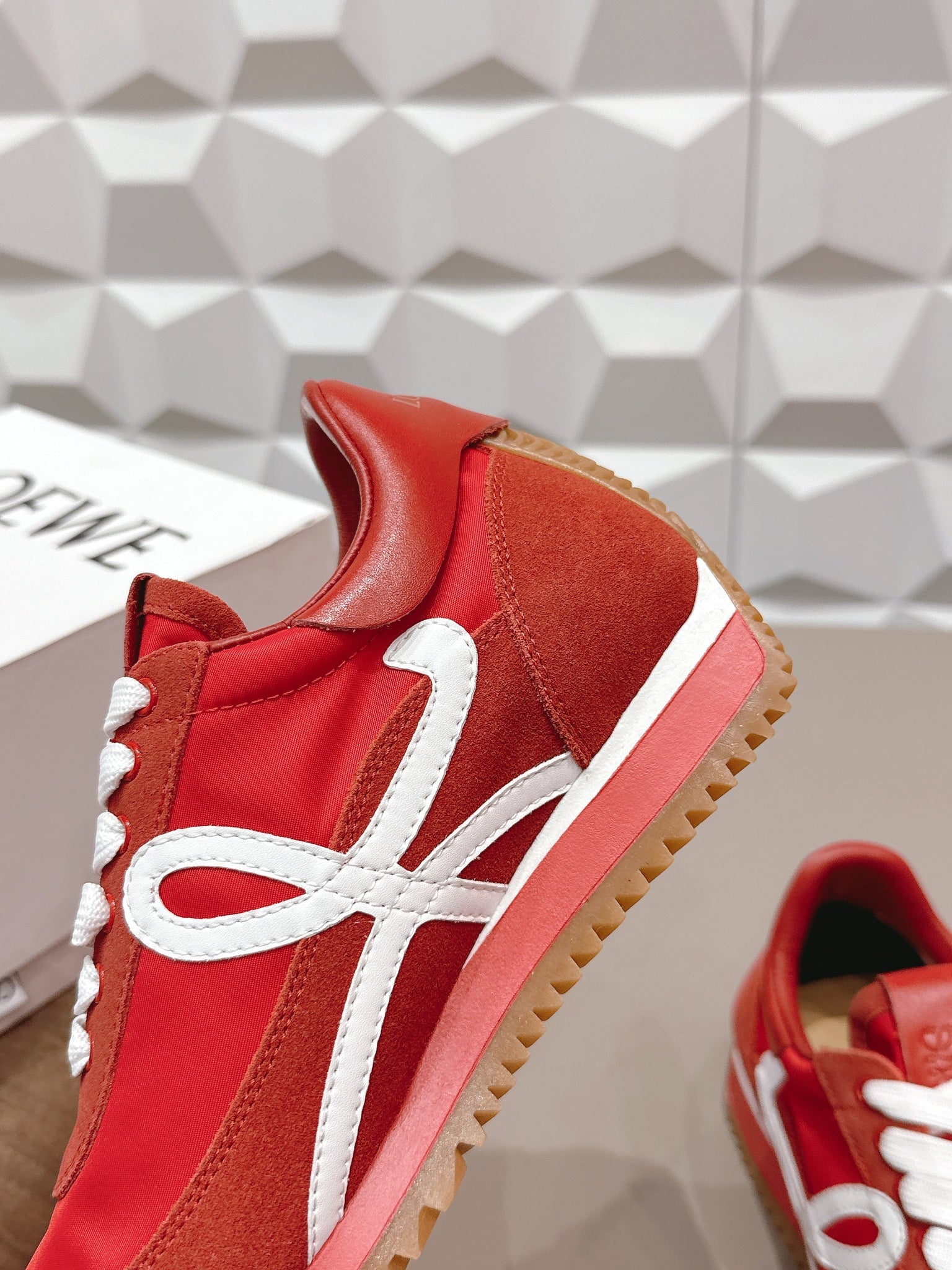 Loewe 26s Flow Runner Sneaker In Red Suede And Calfskin