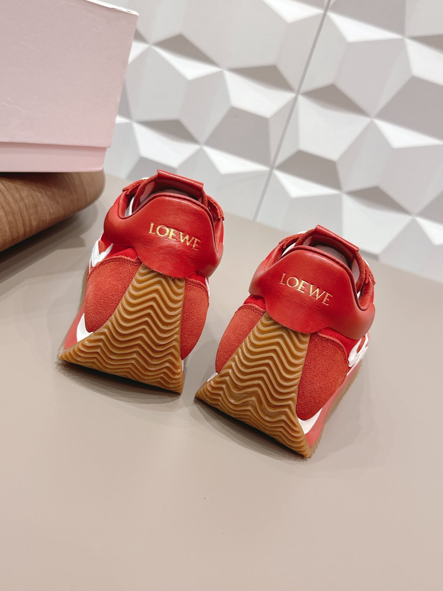 Loewe 26s Flow Runner Sneaker In Red Suede And Calfskin