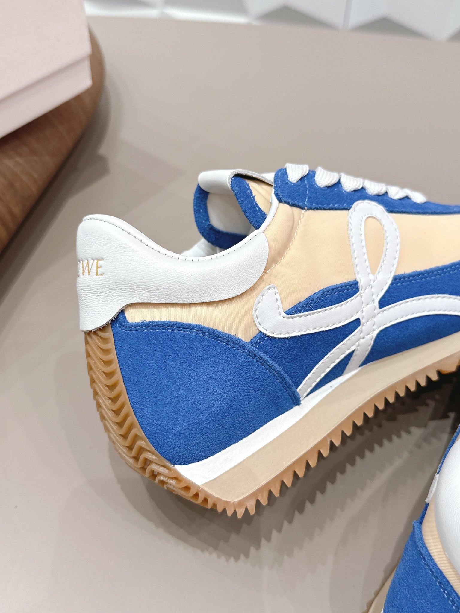 Loewe 26s Flow Runner Sneaker In Blue And Nude Suede And White Calfskin