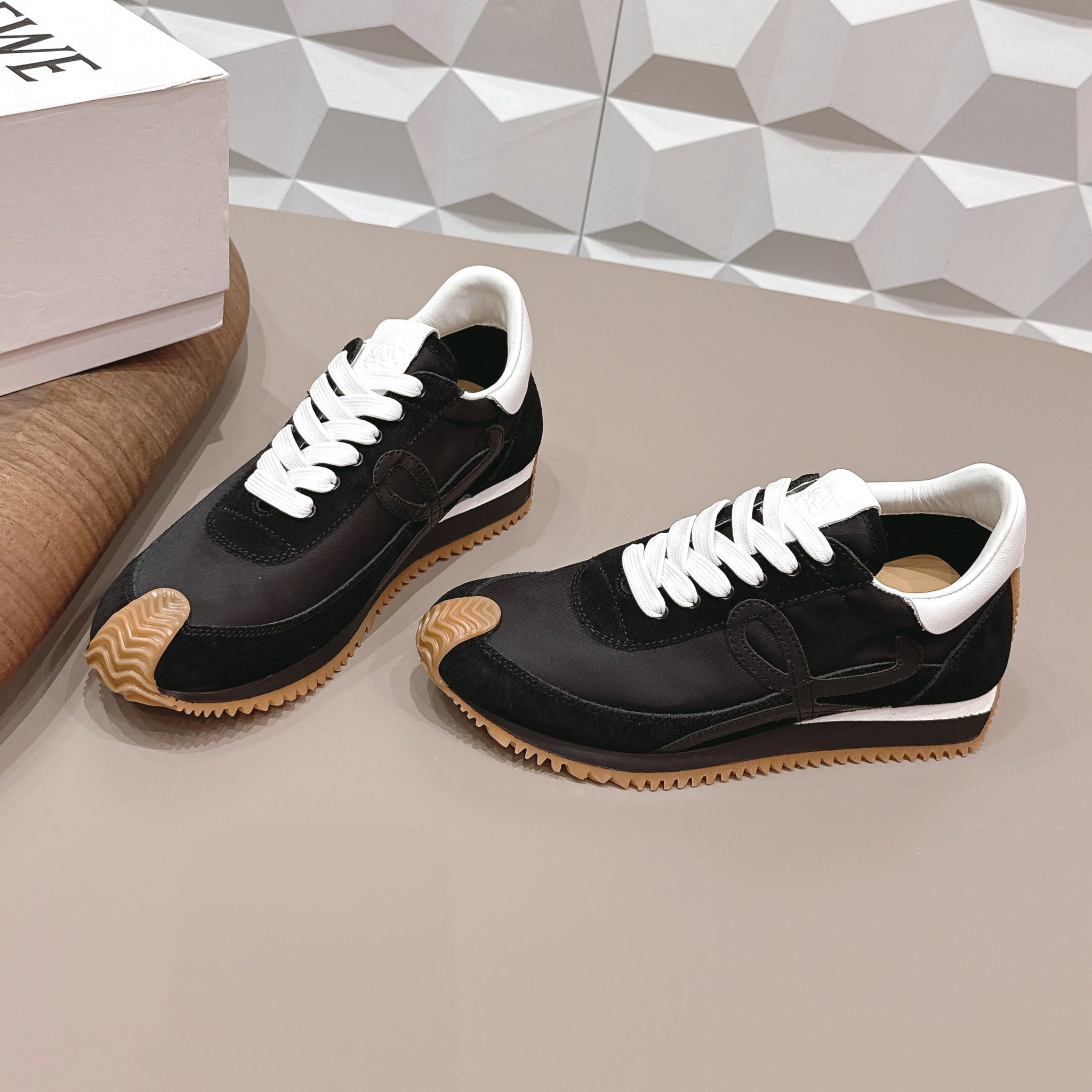 Loewe 26s Flow Runner Sneaker In Black Suede And White Calfskin
