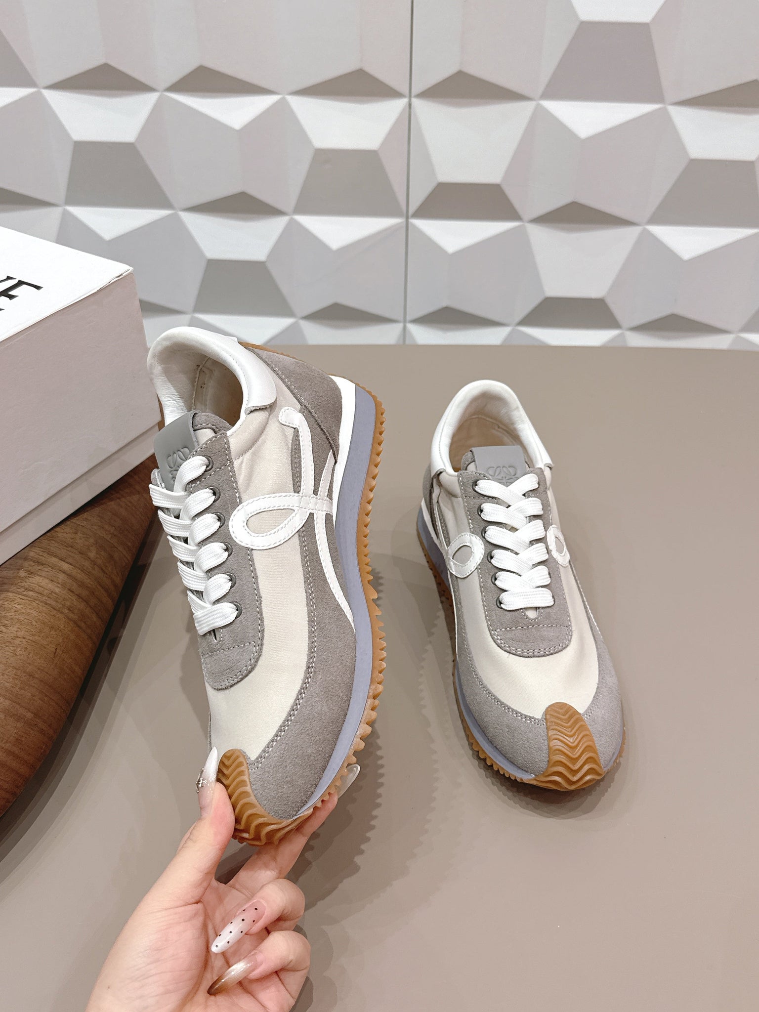 Loewe 26s Flow Runner Sneaker In Dark Gray Suede And White Calfskin