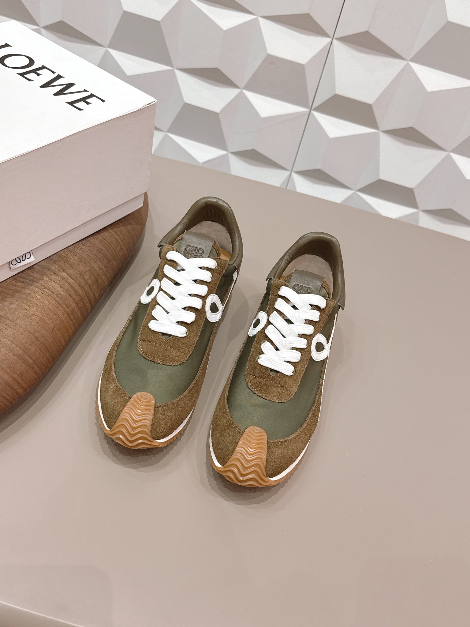 Loewe 26s Flow Runner Sneaker In Dark Brown Suede And Calfskin