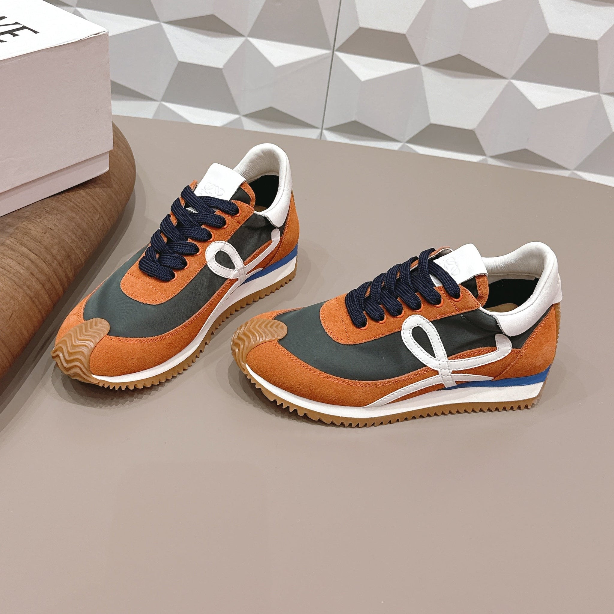 Loewe 26s Flow Runner Sneaker In Rust Brown Suede And White Calfskin