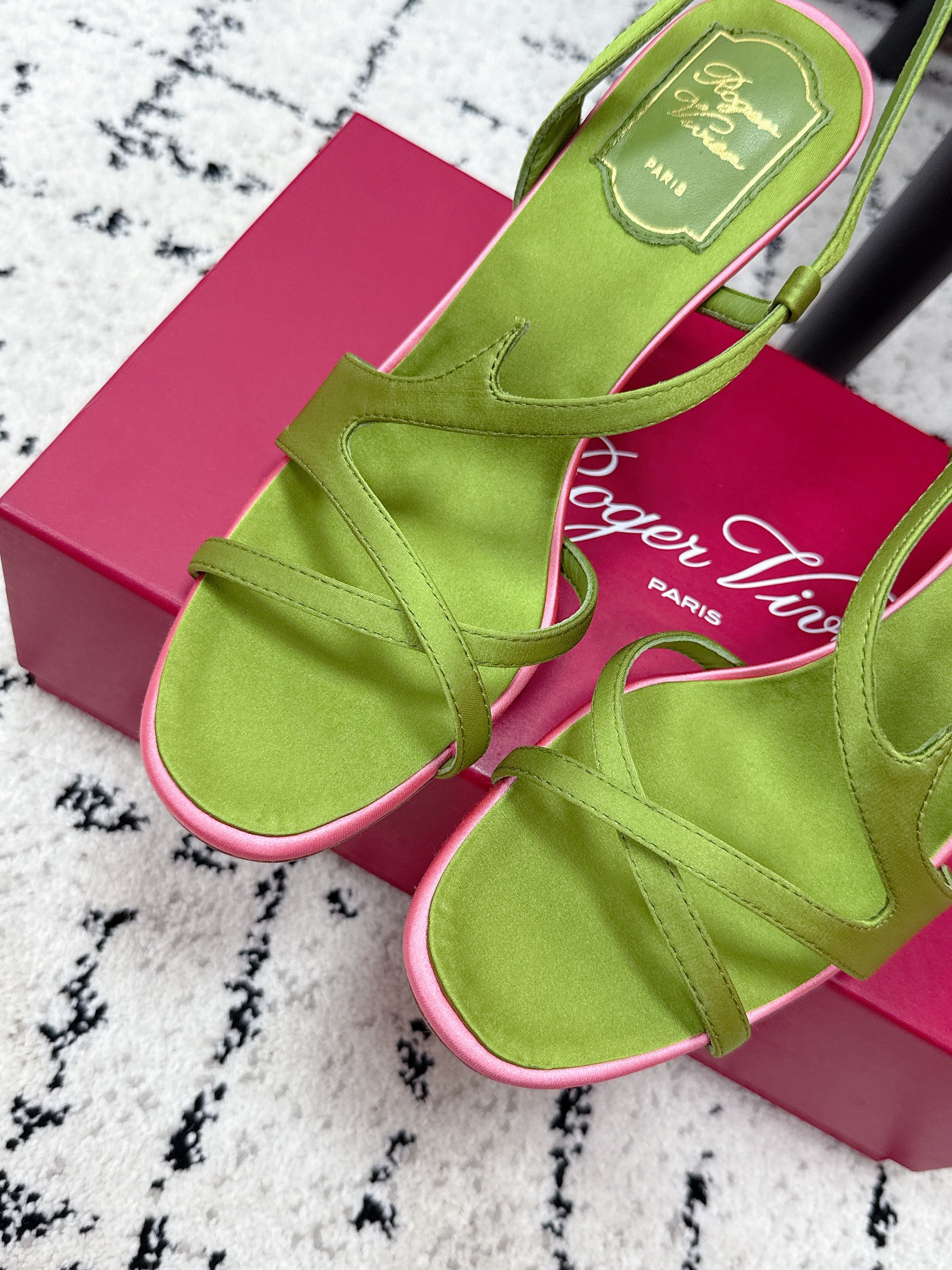 RV Rose Vivier Sandals 10cm Olive Green Satin 617305