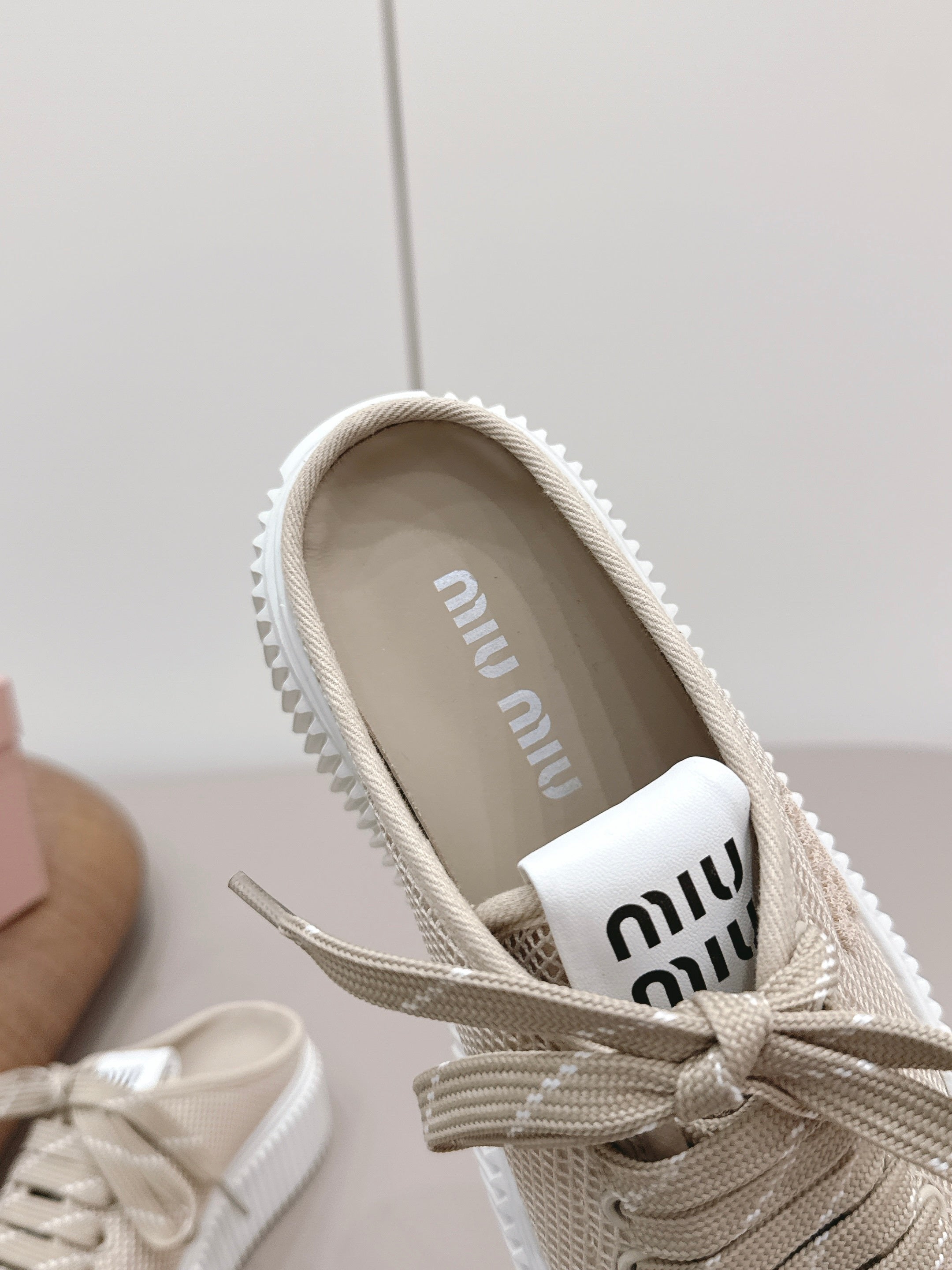 Miu Flatform Sneaker Mules Light Taupe Mesh 738382
