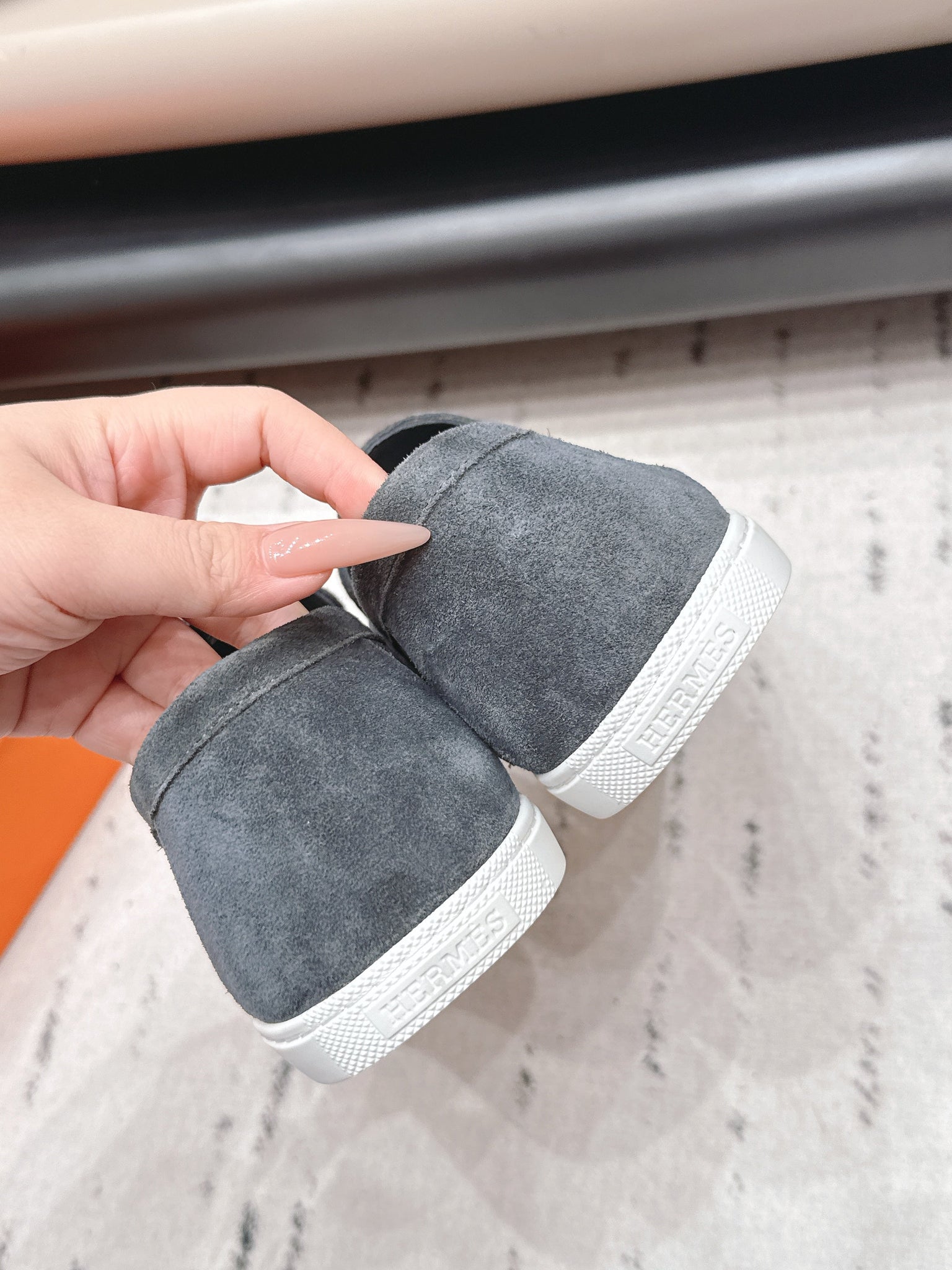 HM 26s Kelly Paris Loafers Blue Grey Suede Silver Hardware