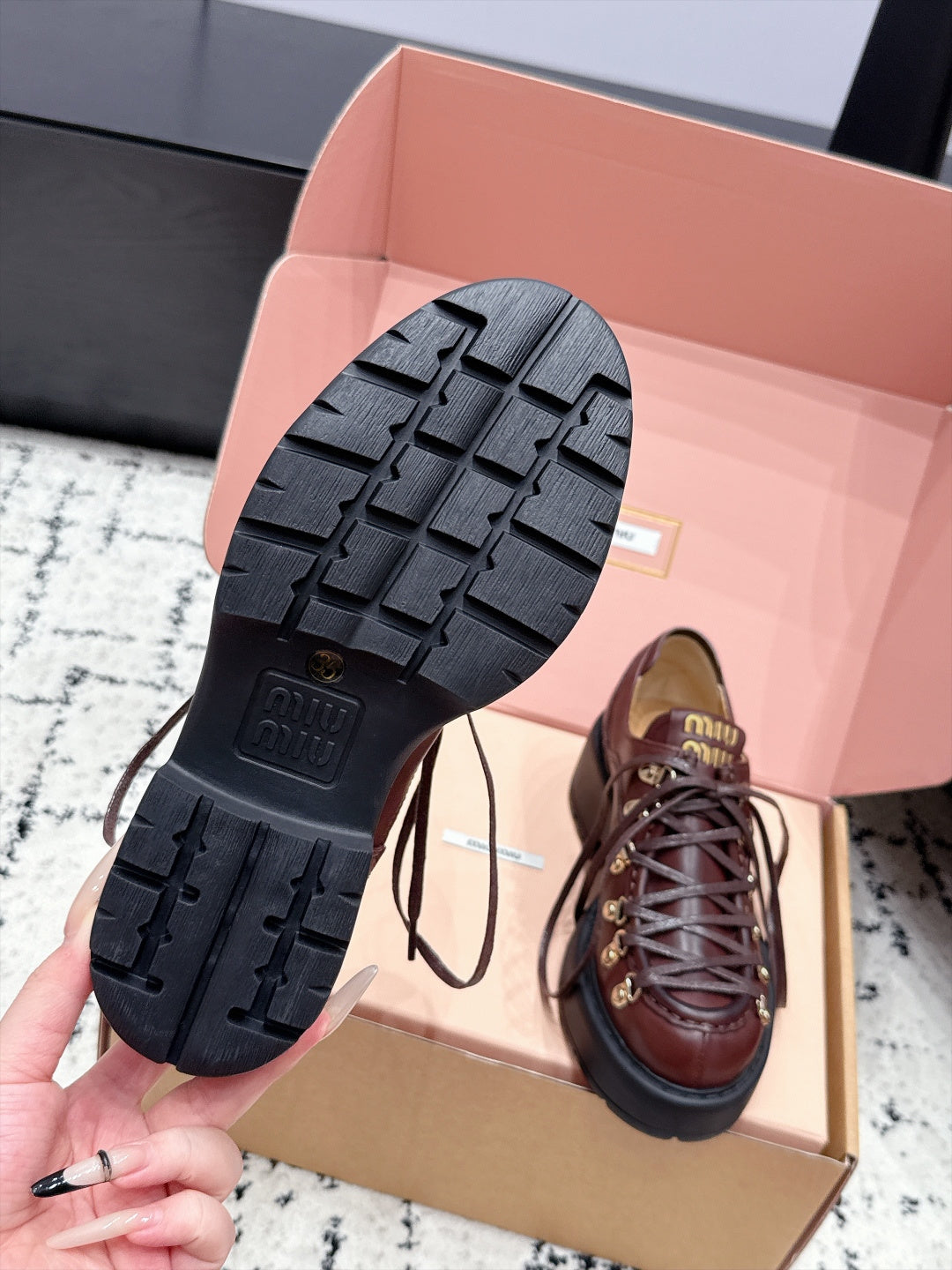 Miu Miu 26s Lace-up Loafers Caffe Leather 144419