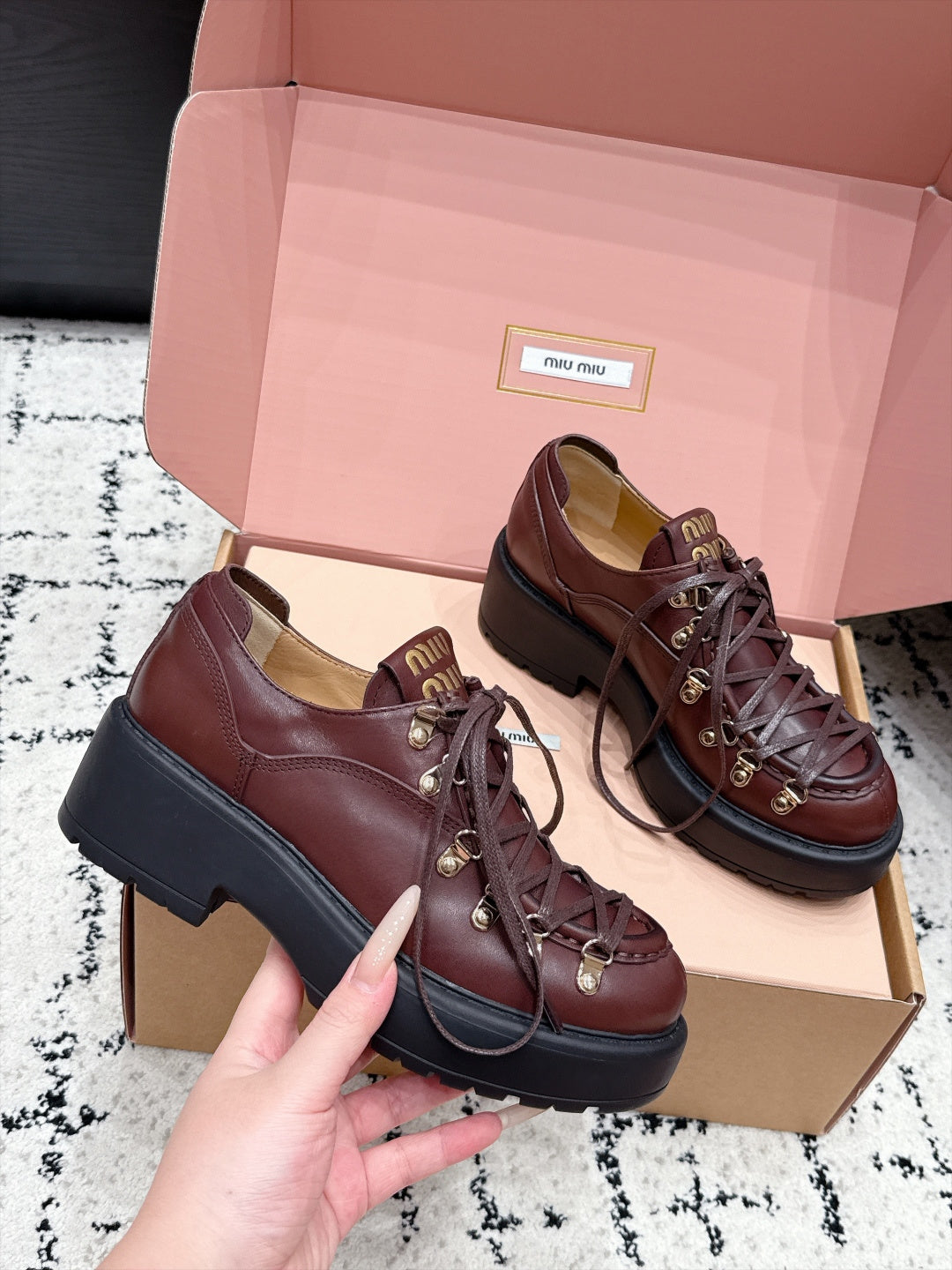 Miu Miu 26s Lace-up Loafers Caffe Leather 144419