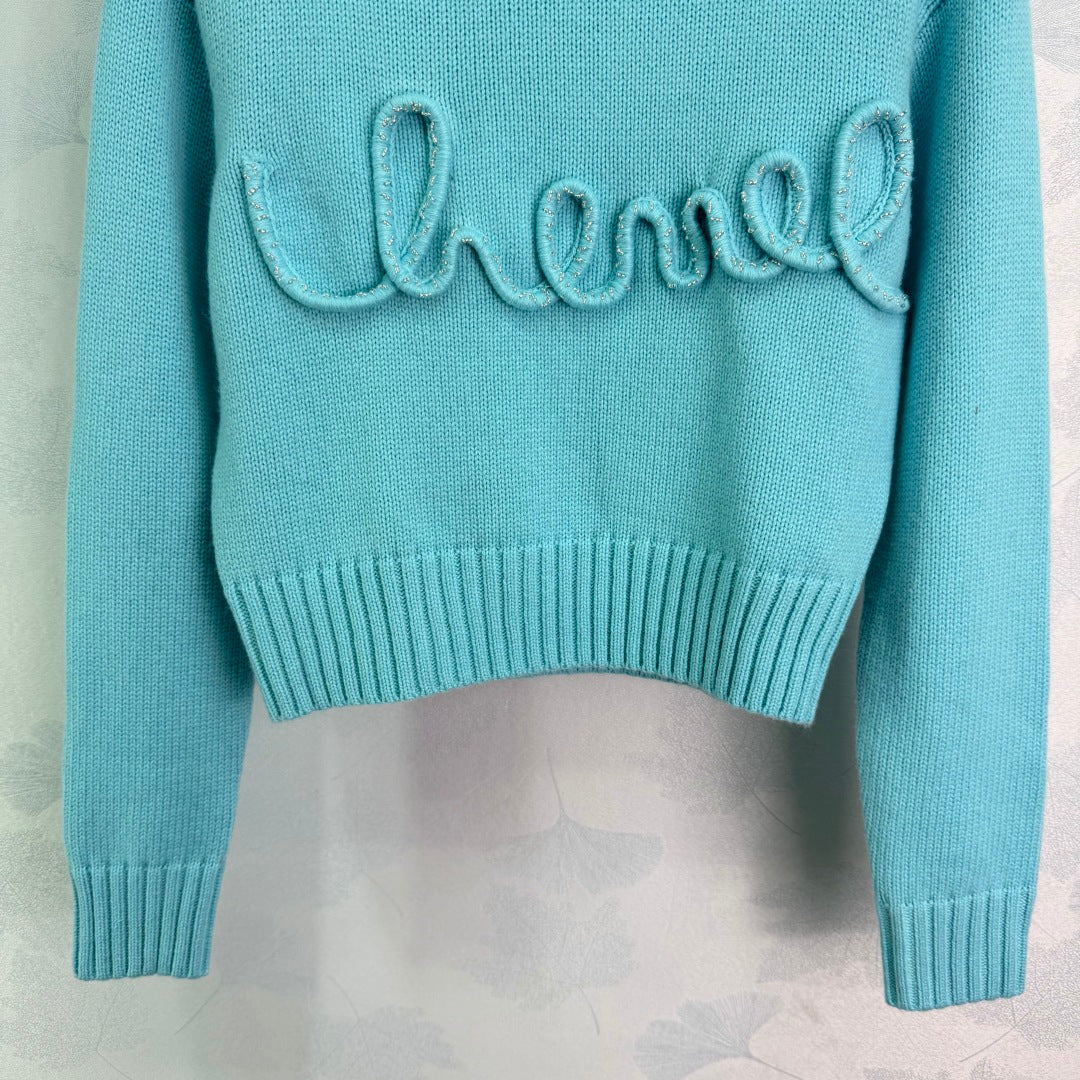 CC Beaded Crochet Knit Pullover Sweater Cashemere 345167