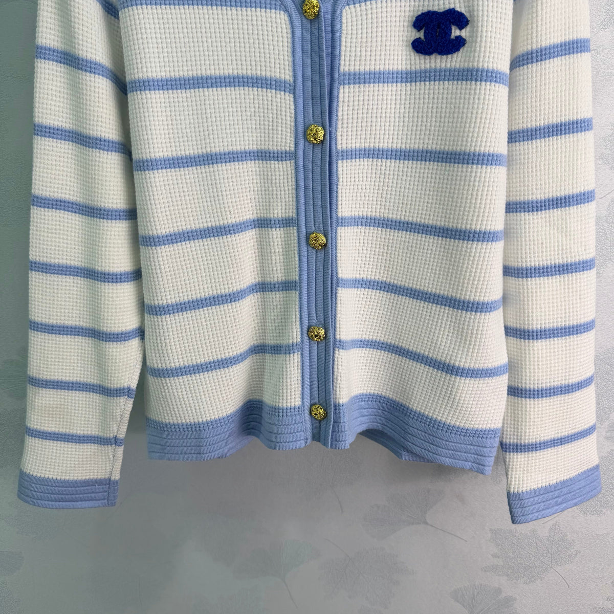 CC 26s V-Neck Knit Cardigan Blue White Wool 426059
