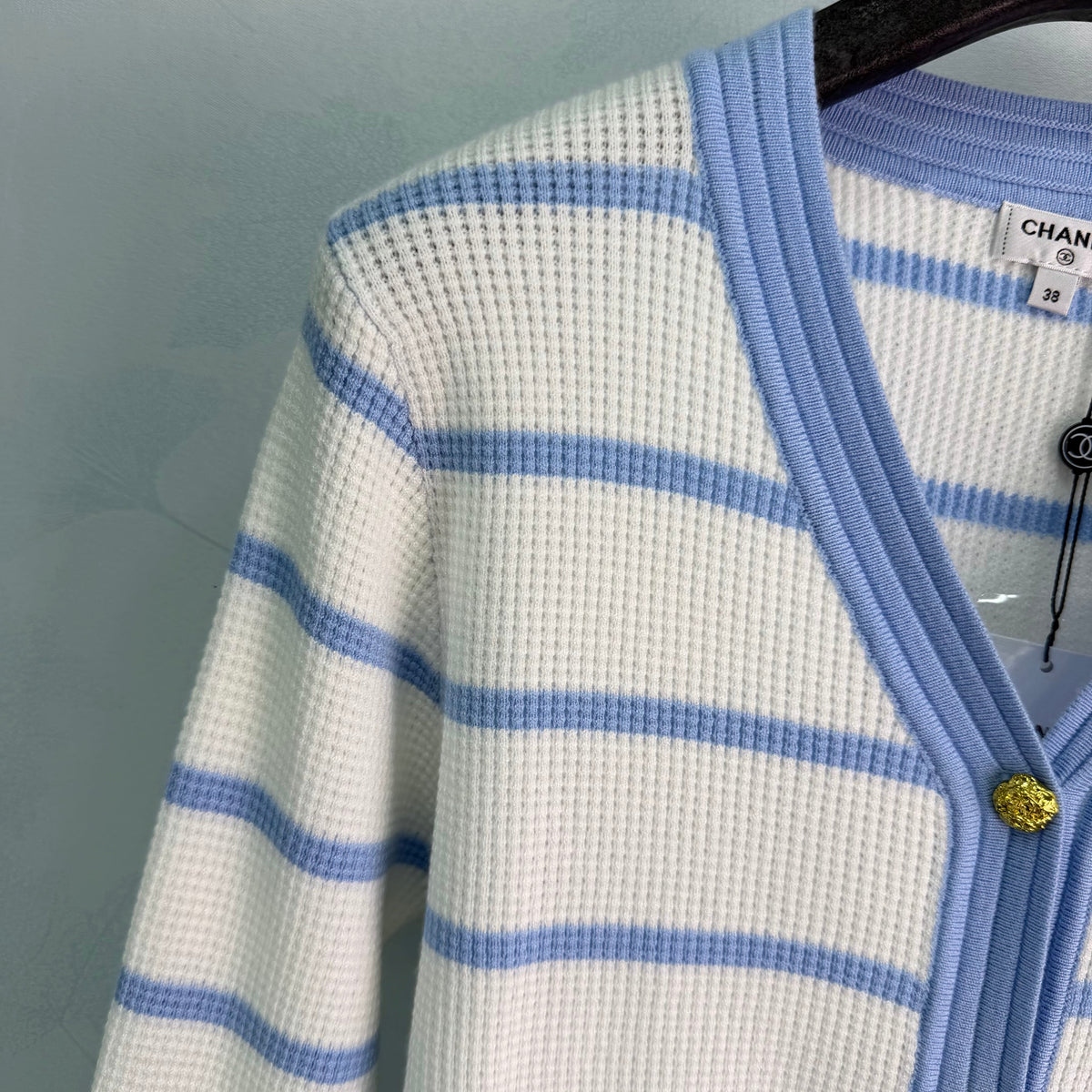 CC 26s V-Neck Knit Cardigan Blue White Wool 426059