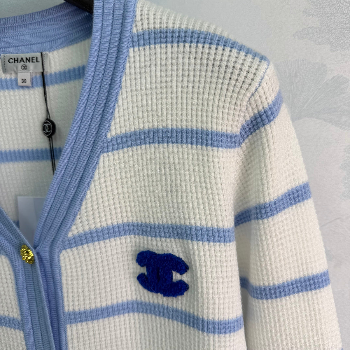 CC 26s V-Neck Knit Cardigan Blue White Wool 426059