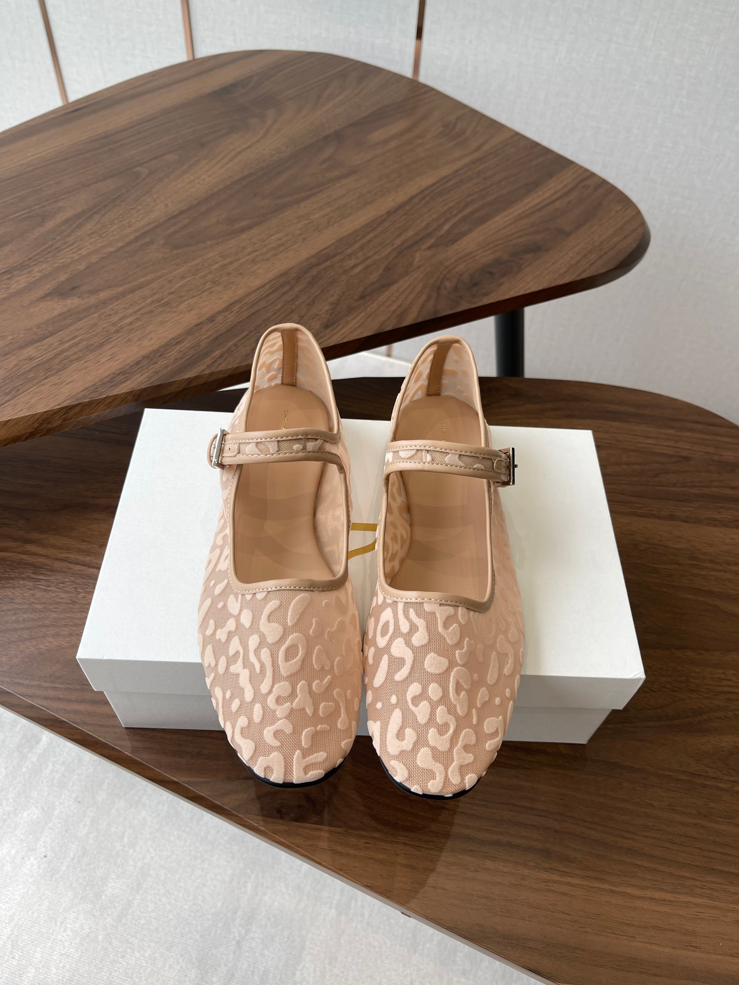 The Row Mary Jane Nude Beige Mesh And Sheepskin 330803