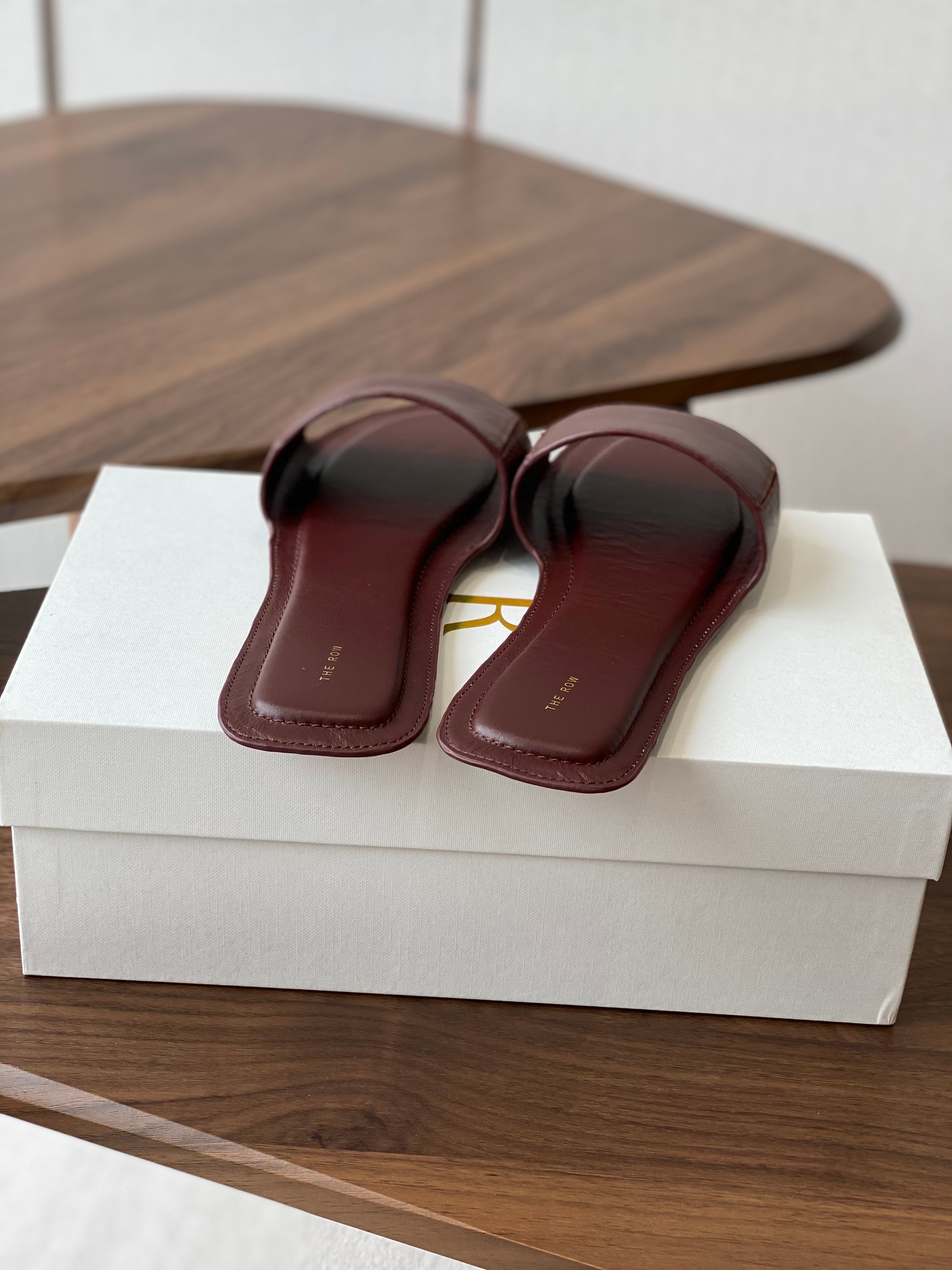 The Row Sara Strap Slide Sandal Dark Russet Brown Cowhide 330805