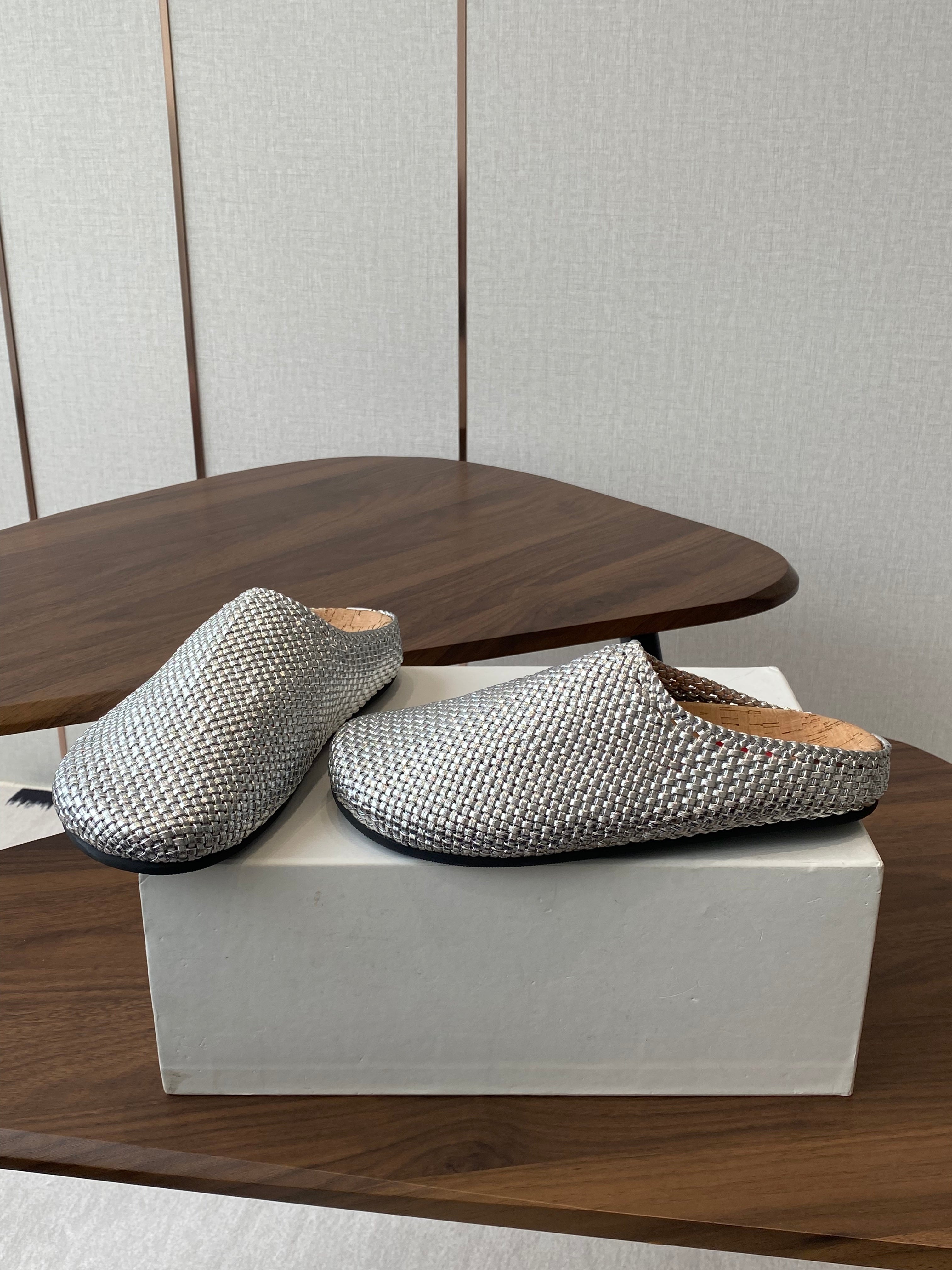 The Row Slip-on Mule Metallic Silver Woven Cowhide 334529