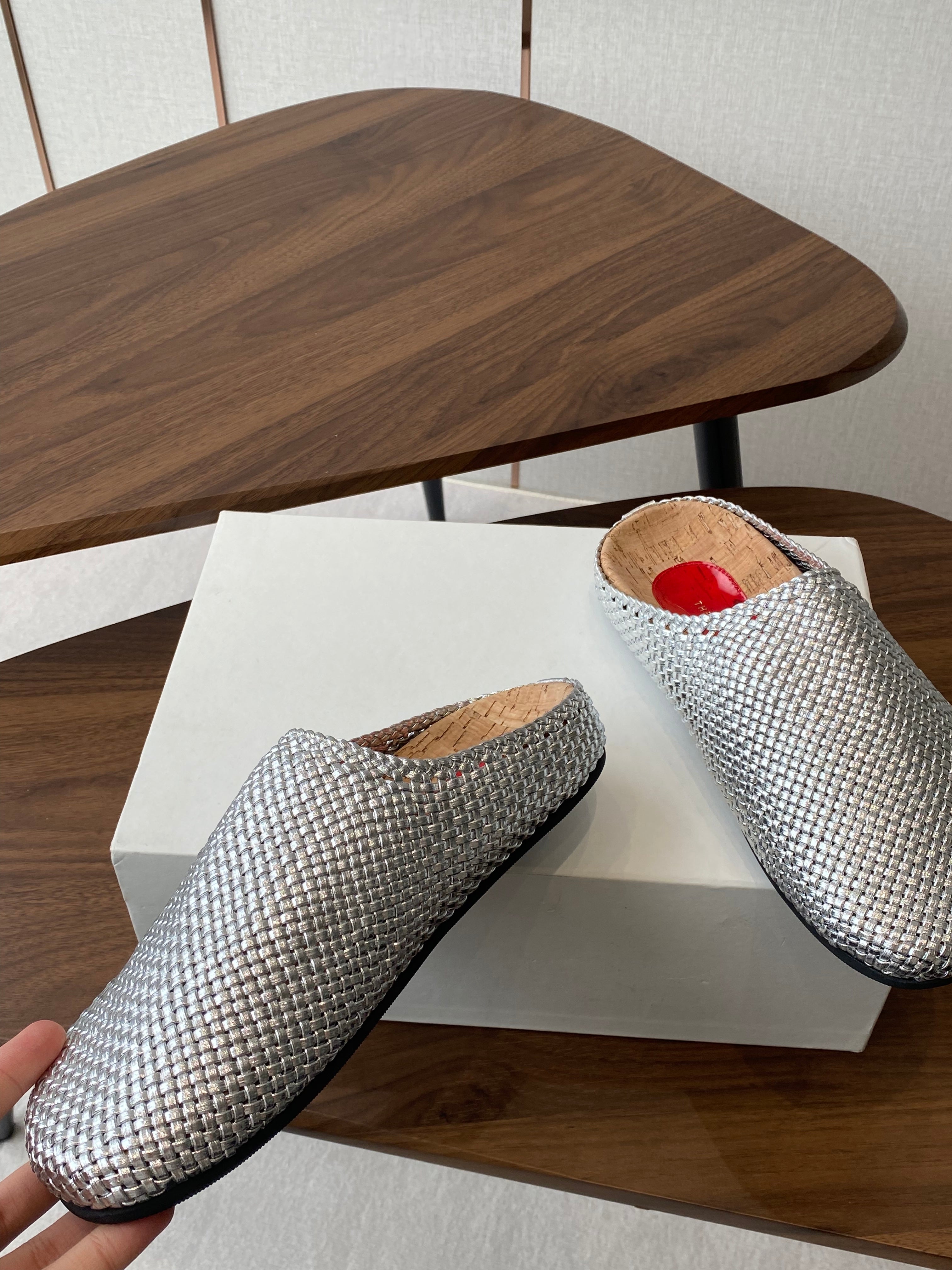 The Row Slip-on Mule Metallic Silver Woven Cowhide 334529