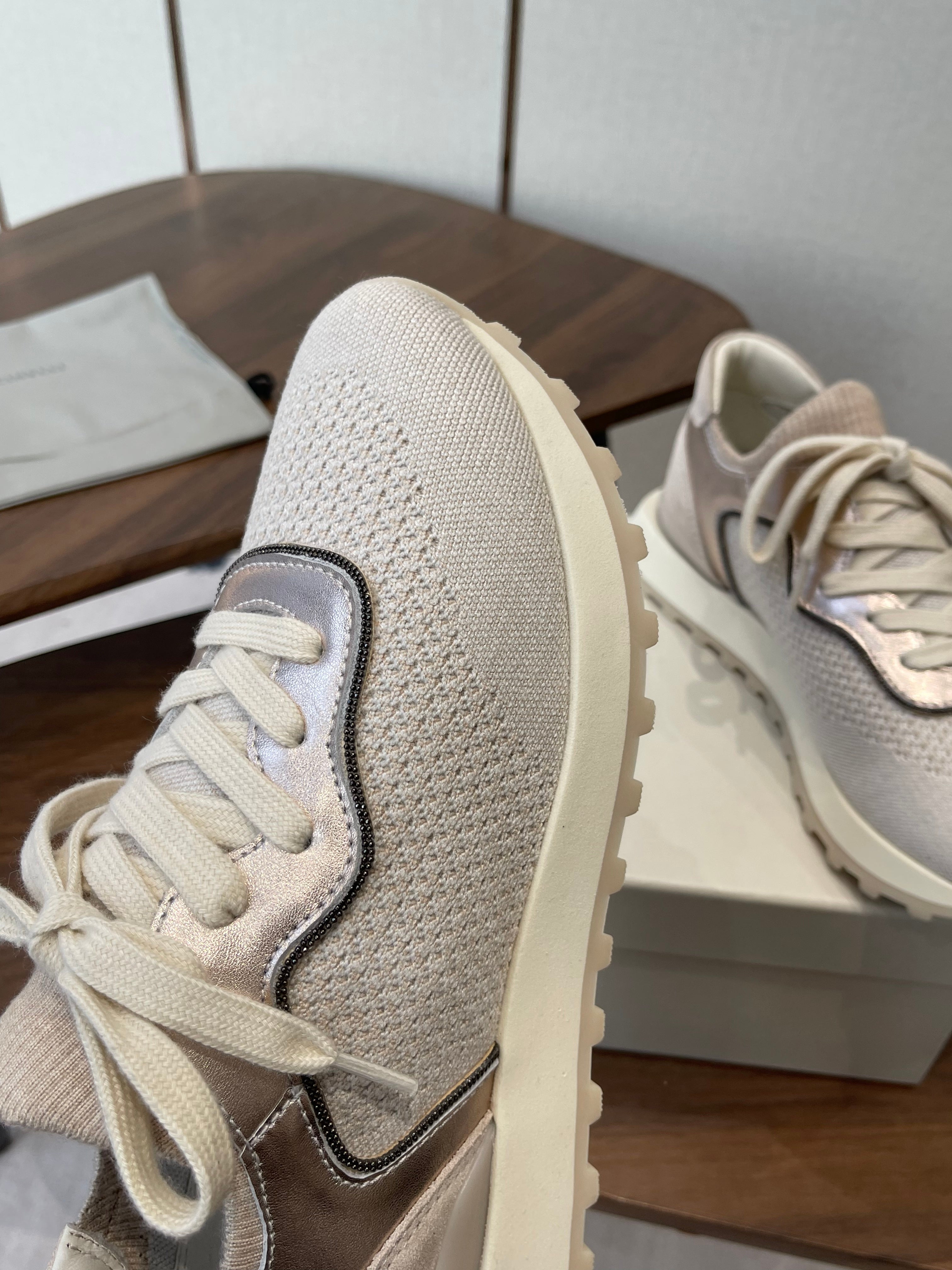 Brunello Runners With Shiny Eyelets Grey Suede Cotton 624469