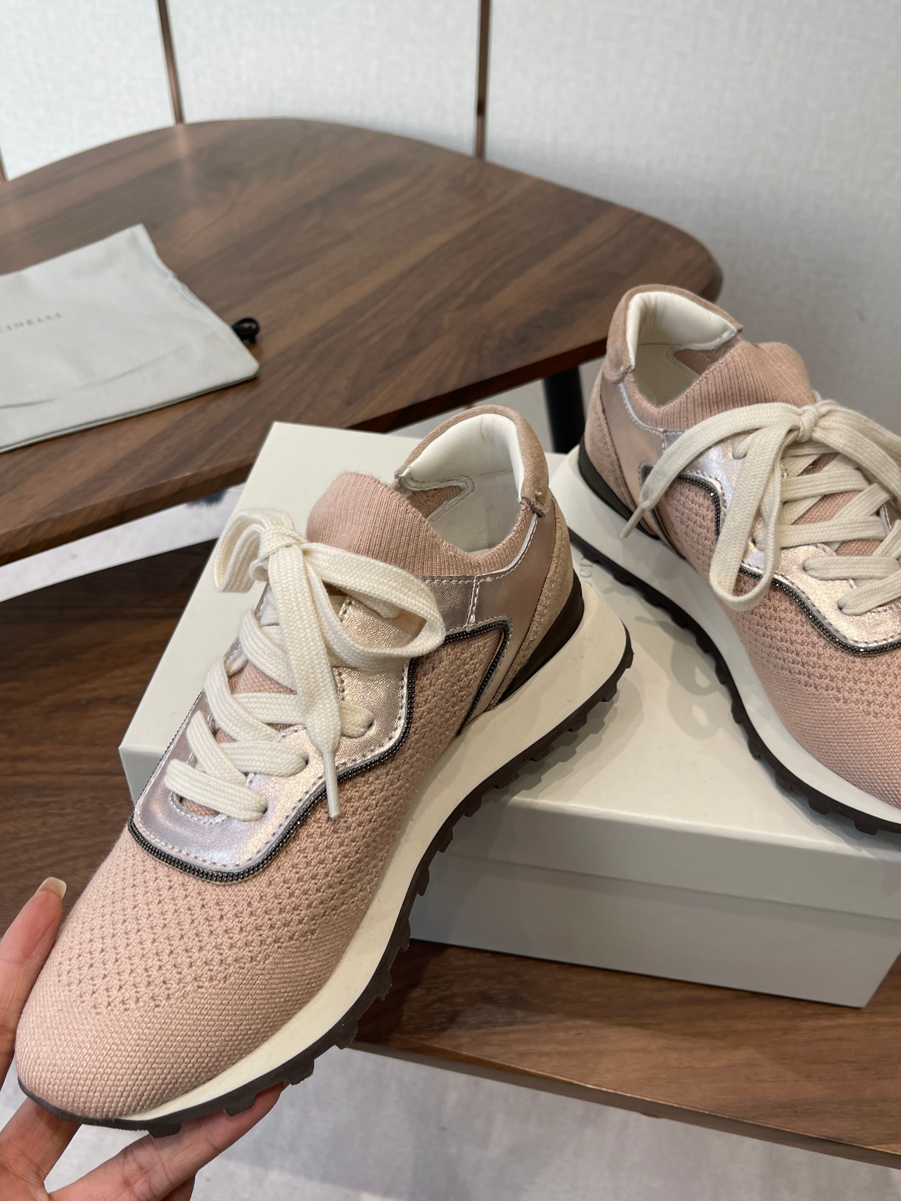 Brunello Runners With Shiny Eyelets Light Pink Suede Cotton 624470