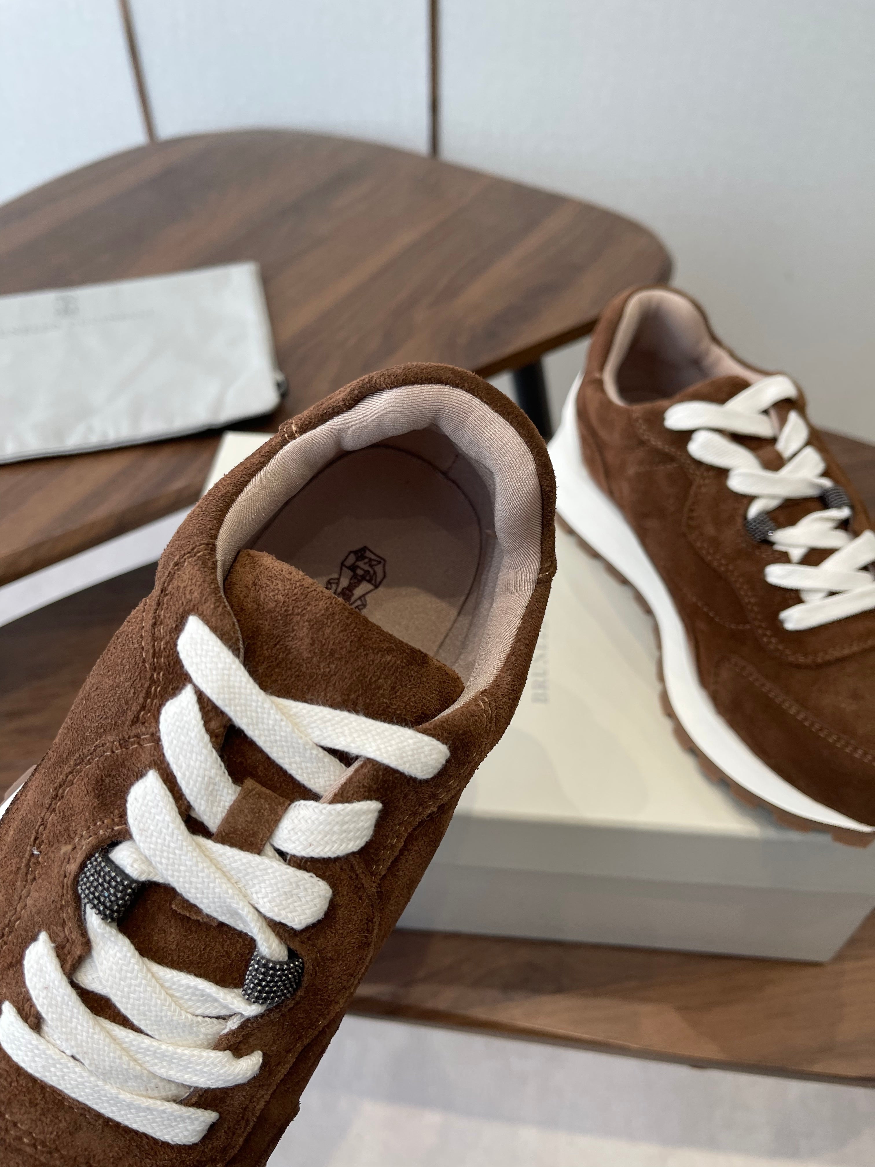 Brunello Runners With Shiny Details Brown Suede 624483