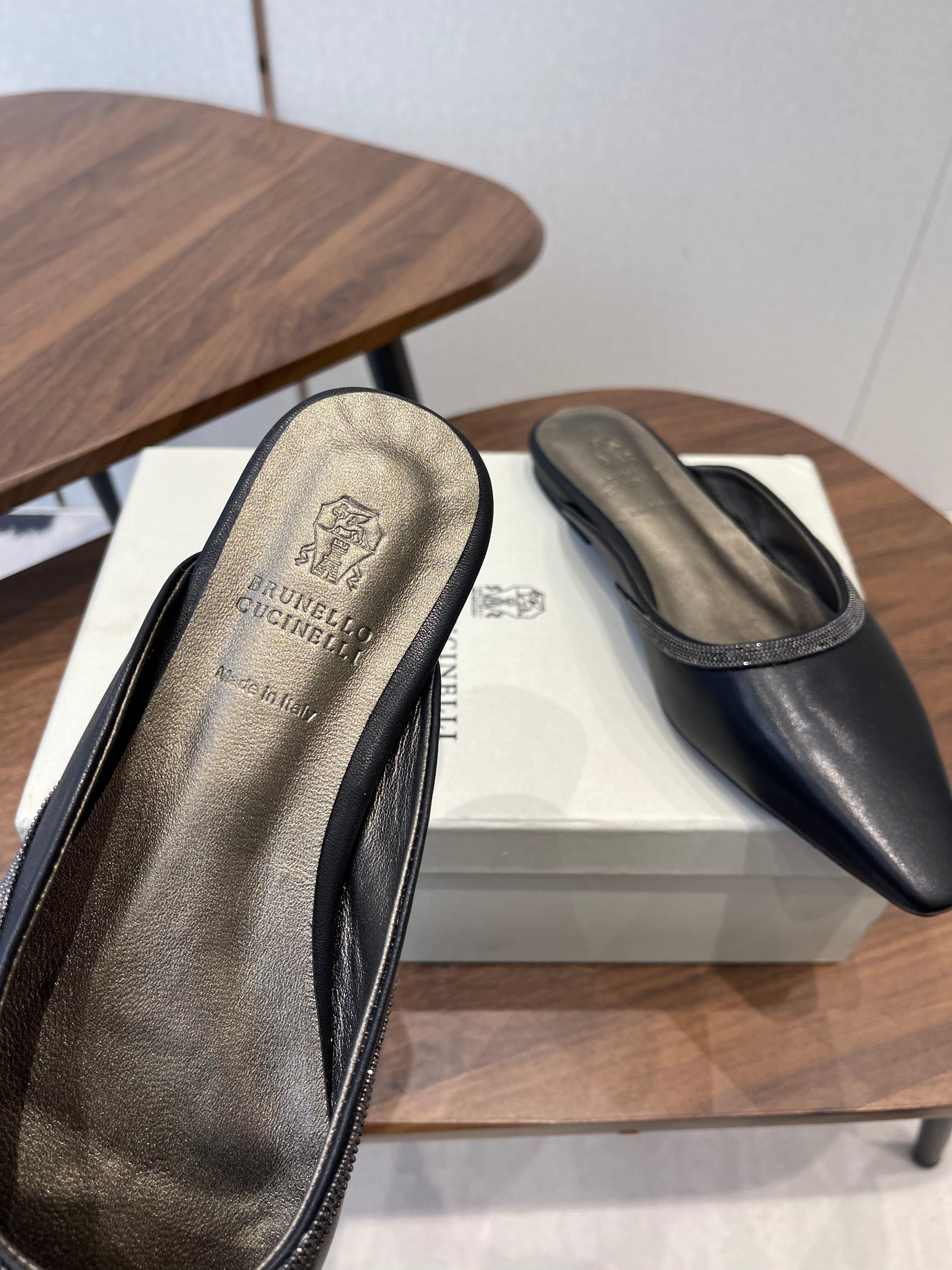 Brunello Monili-chain Mules Black Leather 624507