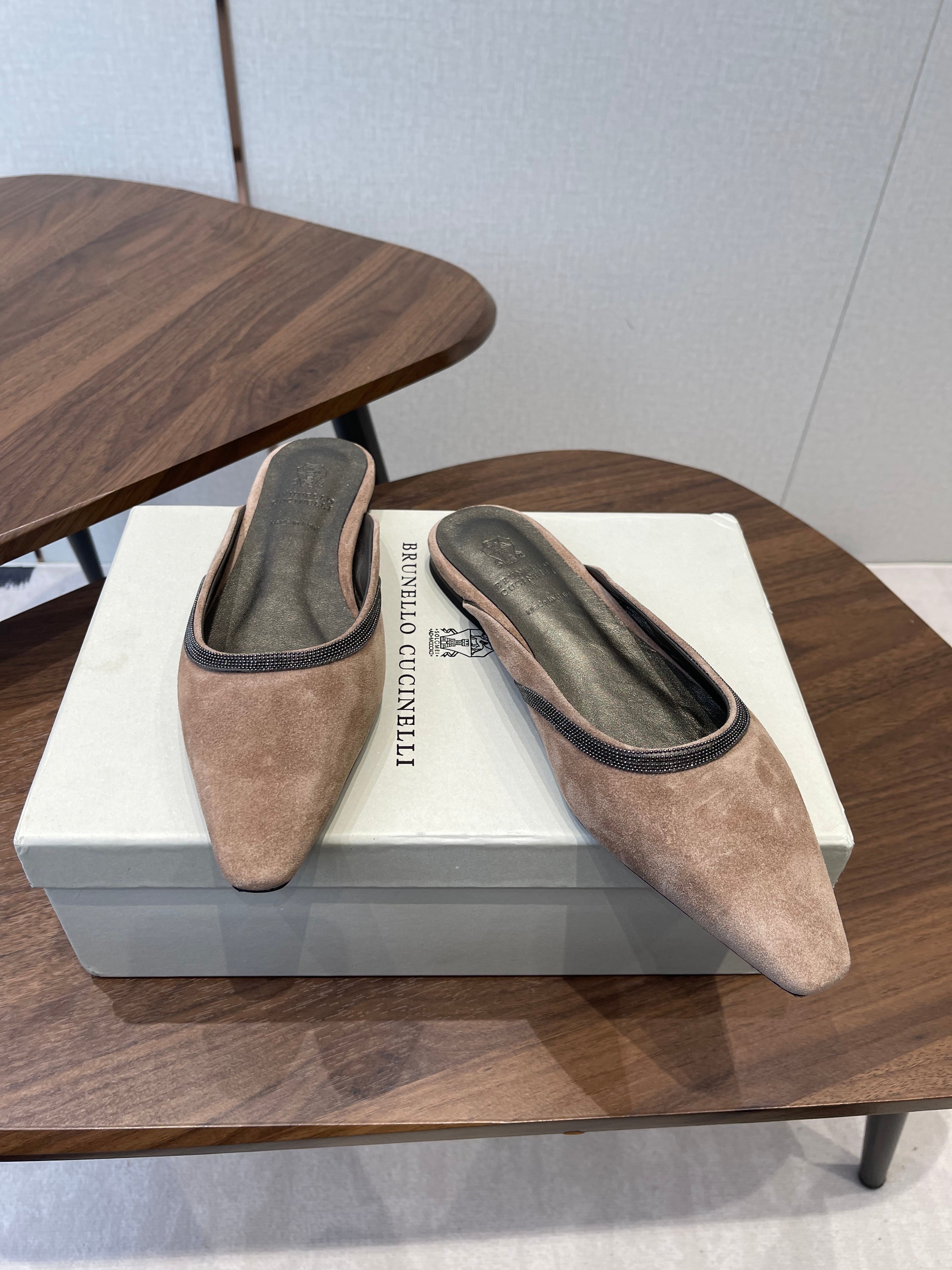 Brunello Monili-chain Mules Brown Suede 624508