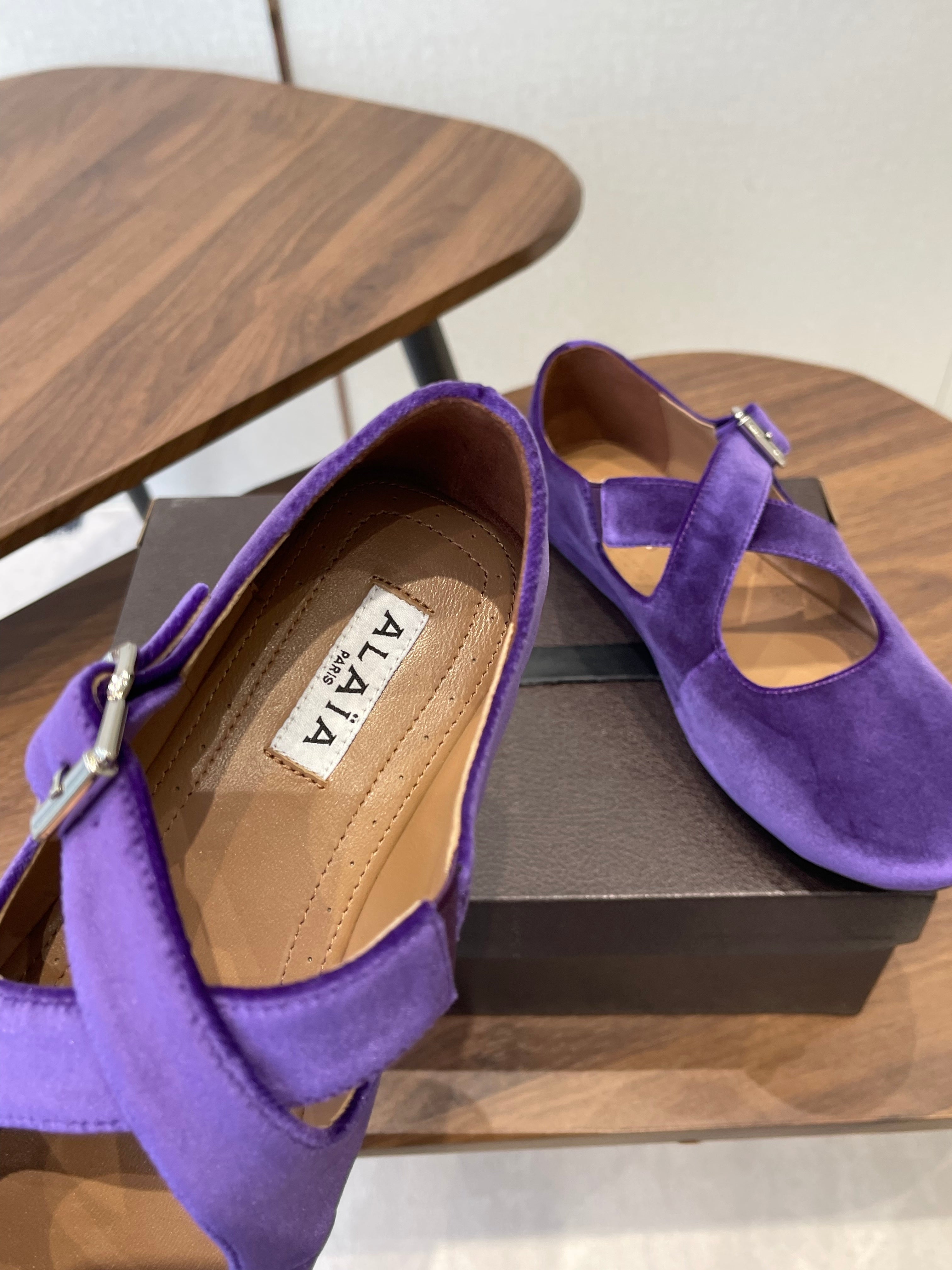 Alaïa Criss Cross Ballet Flat Purple Velvet 633857