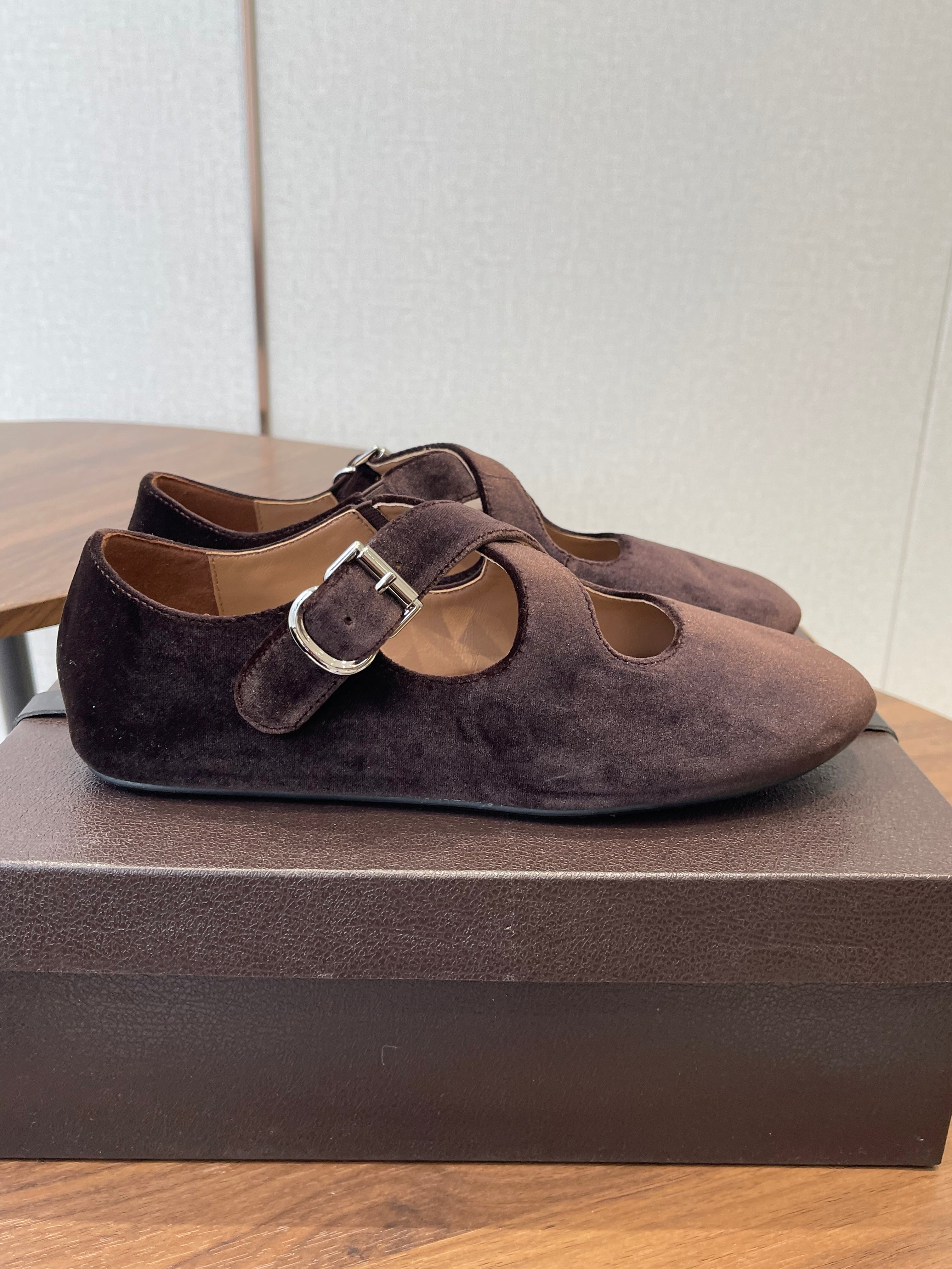 Alaïa Criss Cross Ballet Flat Dark Brown Velvet