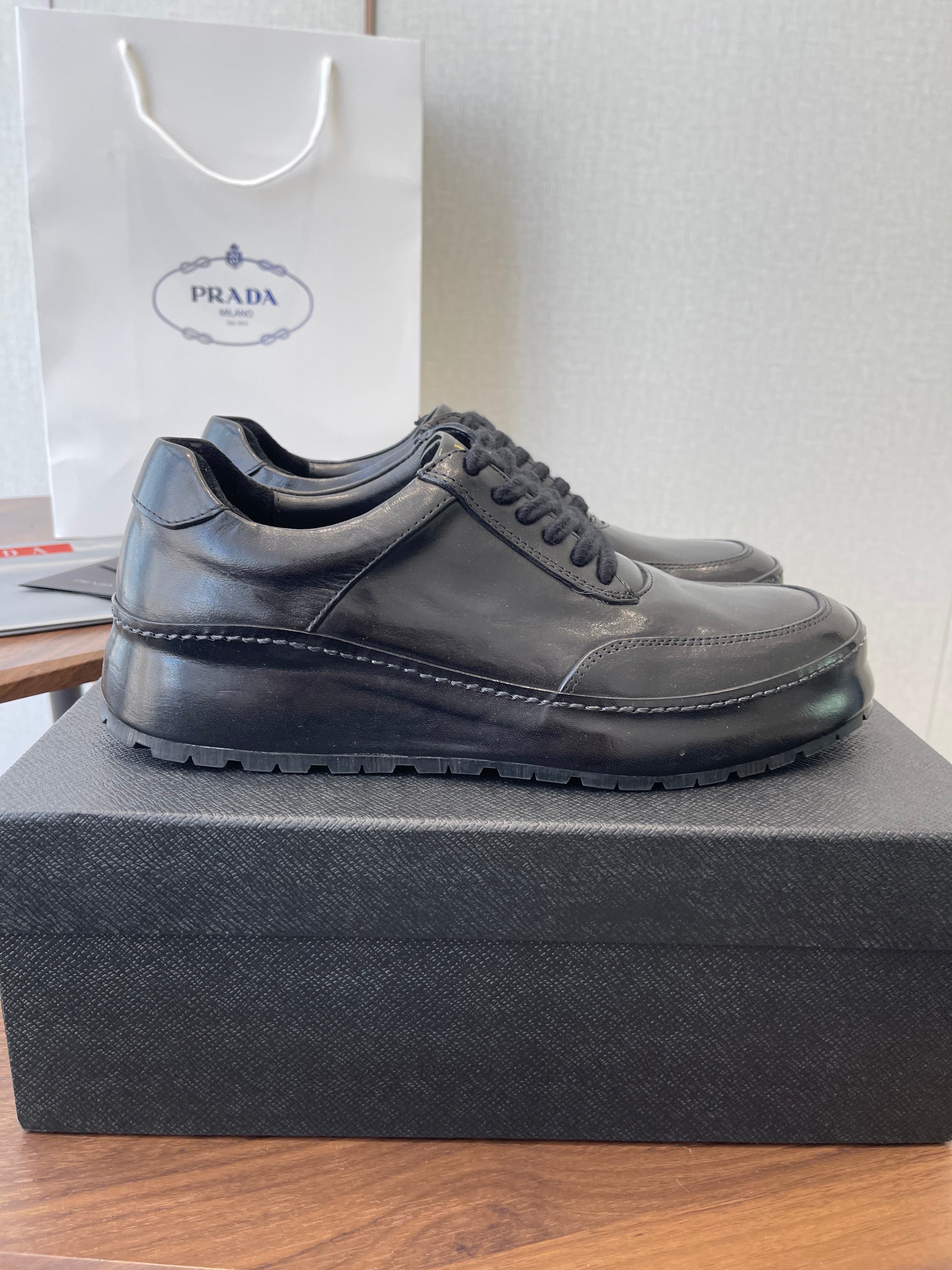 Prada Downtown Sneaker Black Shiny Leather 727638