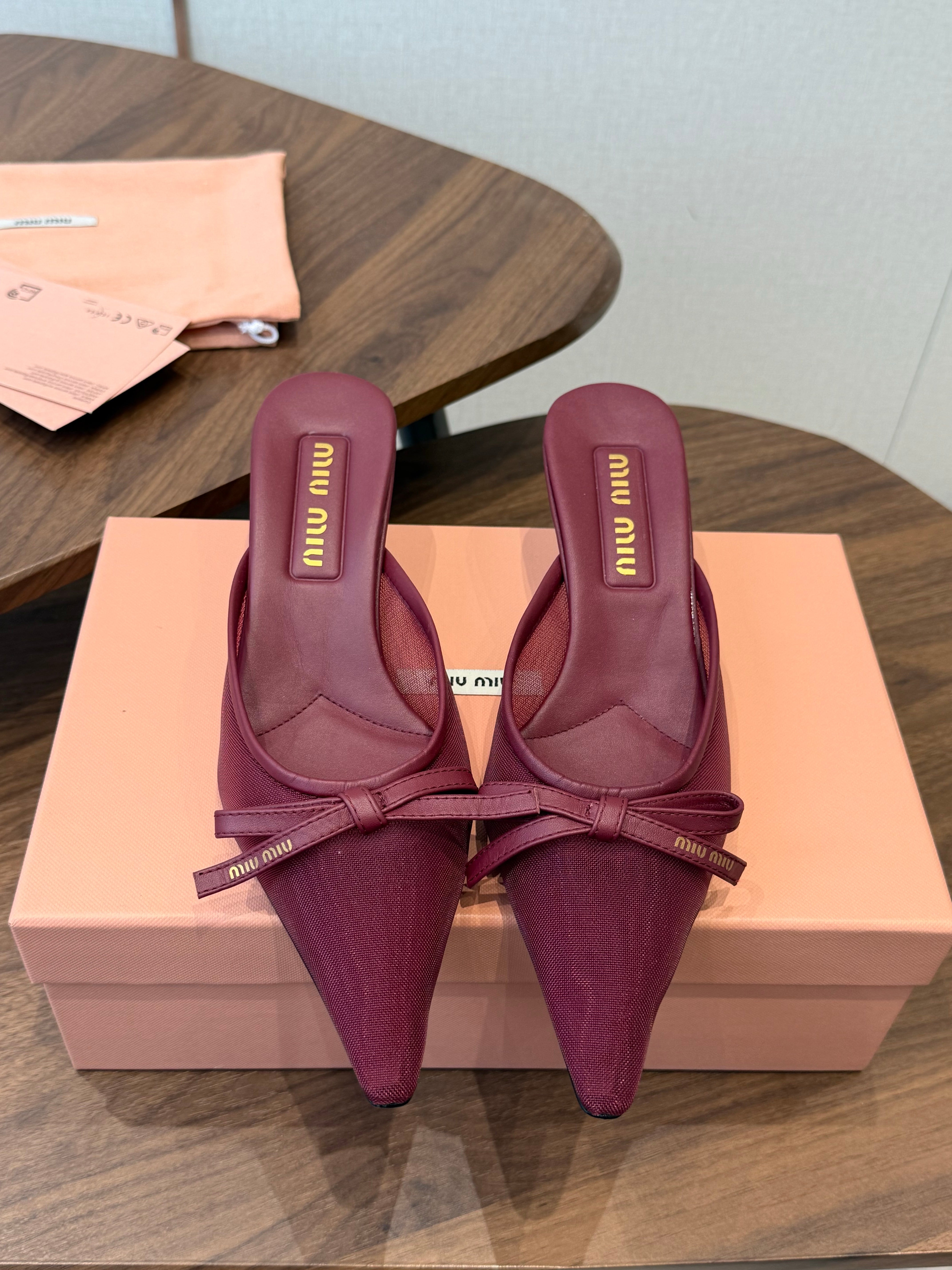 Miu 26s High-Heeled Mules Burgundy Cotton 790456