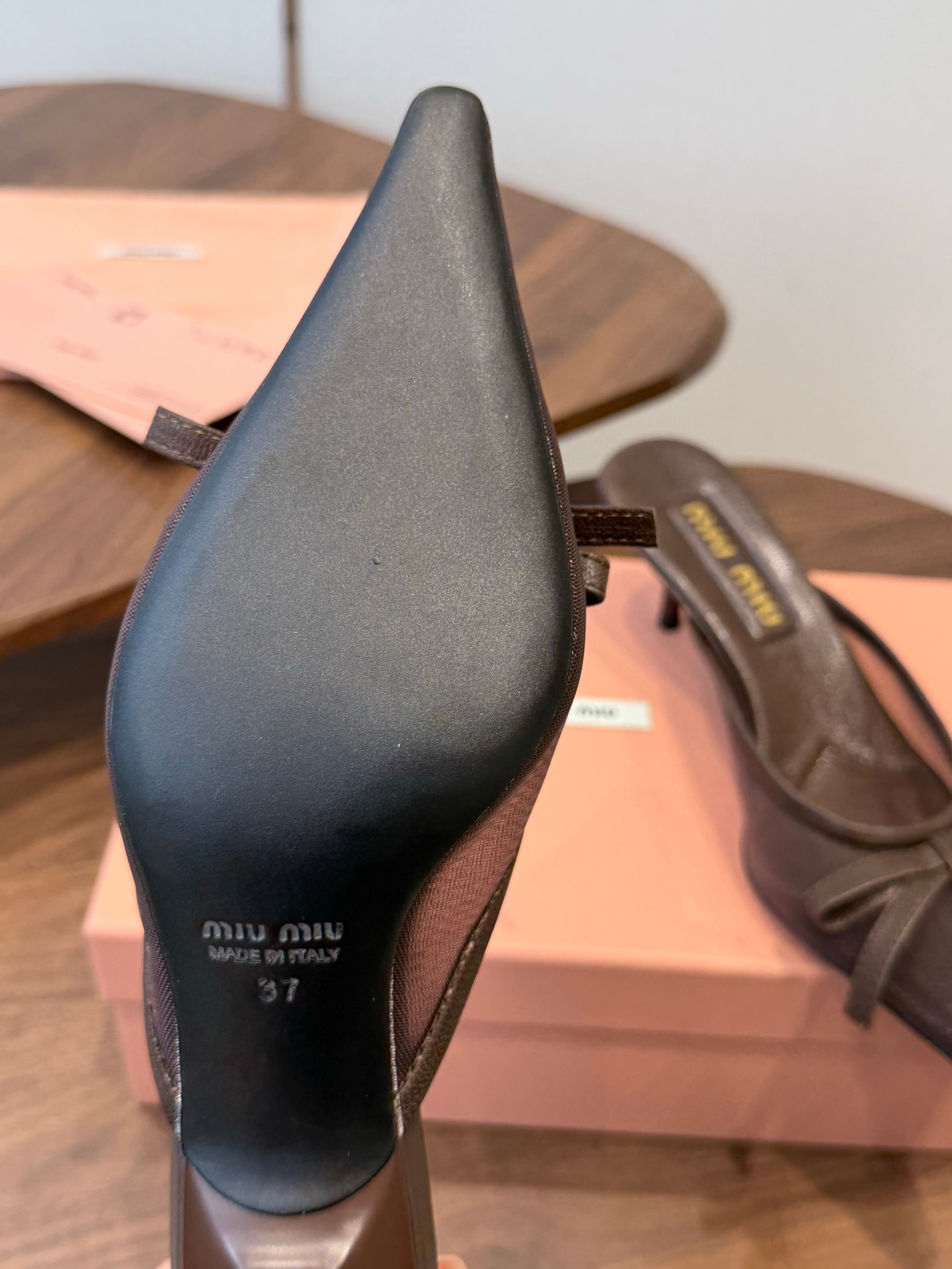 Miu 26s High-Heeled Mules Coffee Cotton 790458