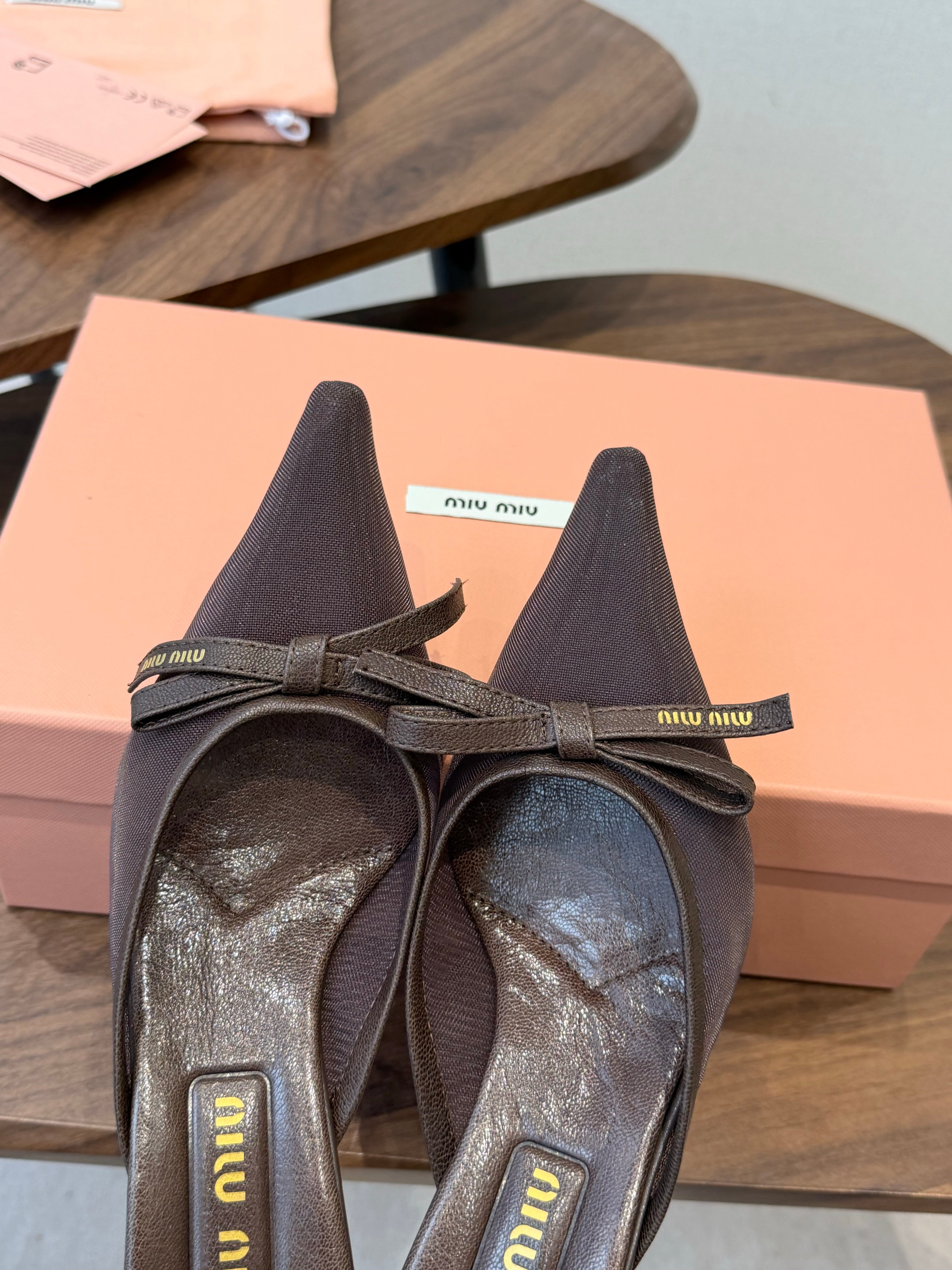 Miu 26s High-Heeled Mules Coffee Cotton 790458