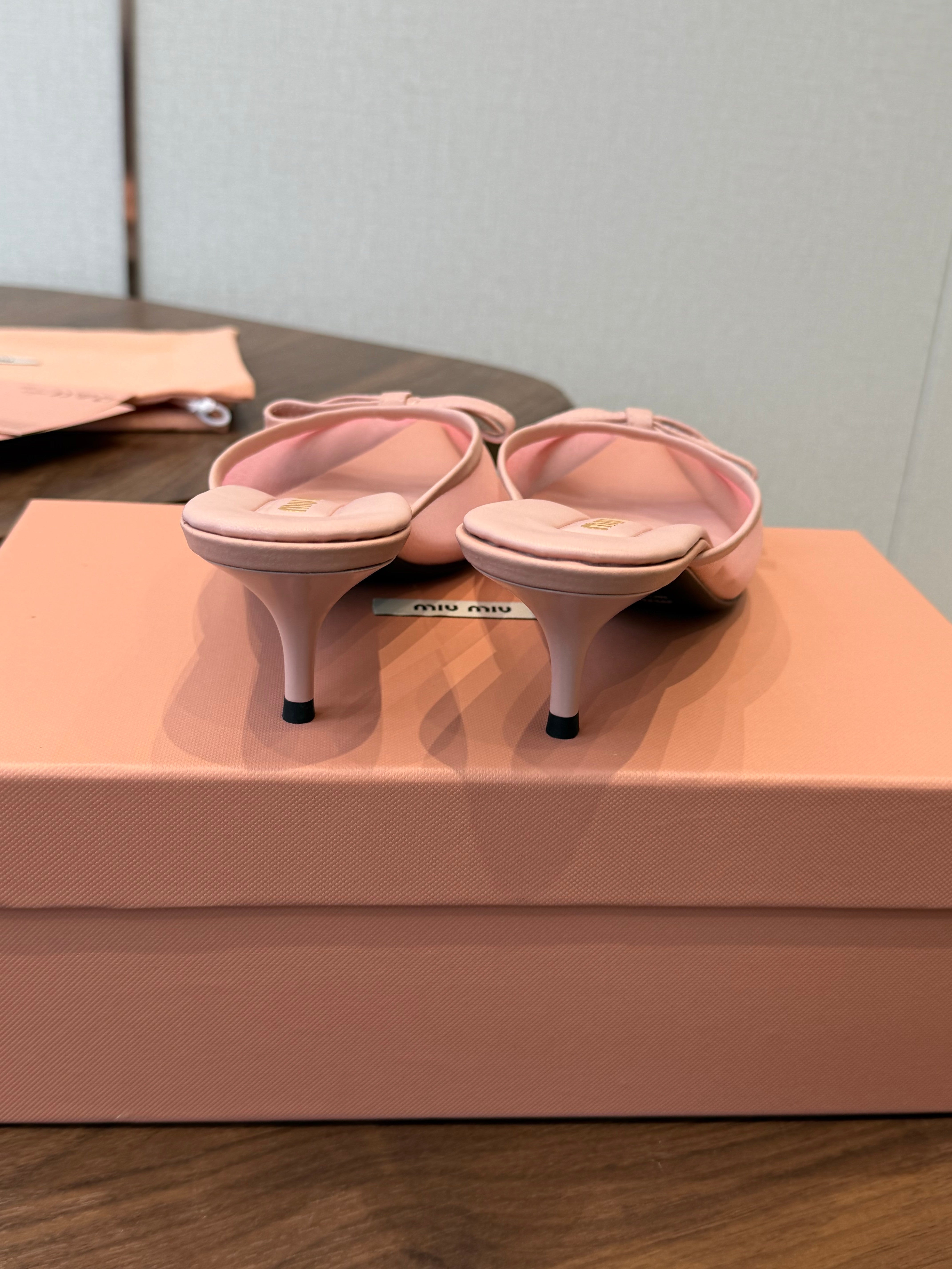 Miu 26s High-Heeled Mules Light Pink Cotton 790459