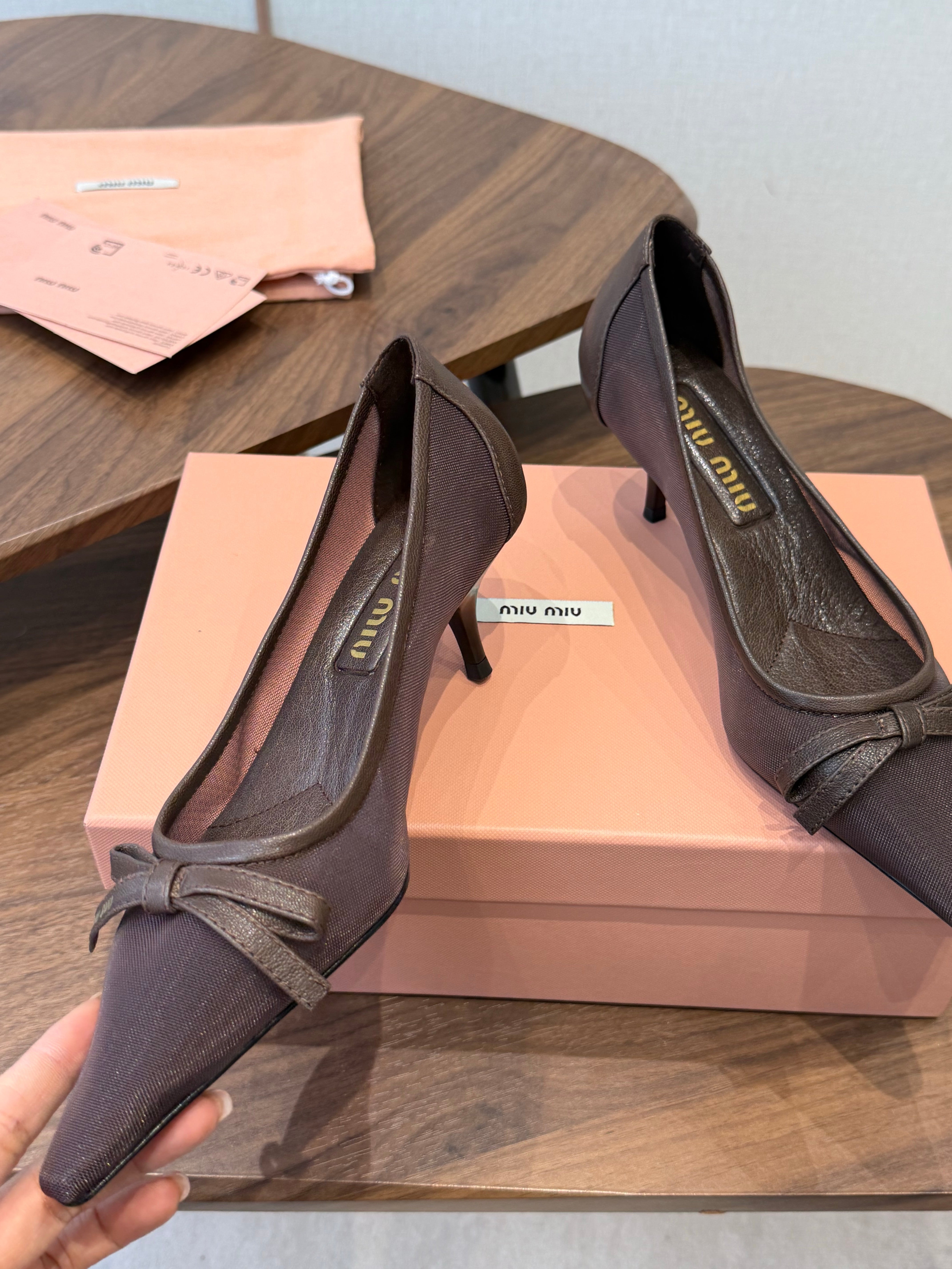 Miu 26s High-Heeled Pump Coffee Cotton 790462