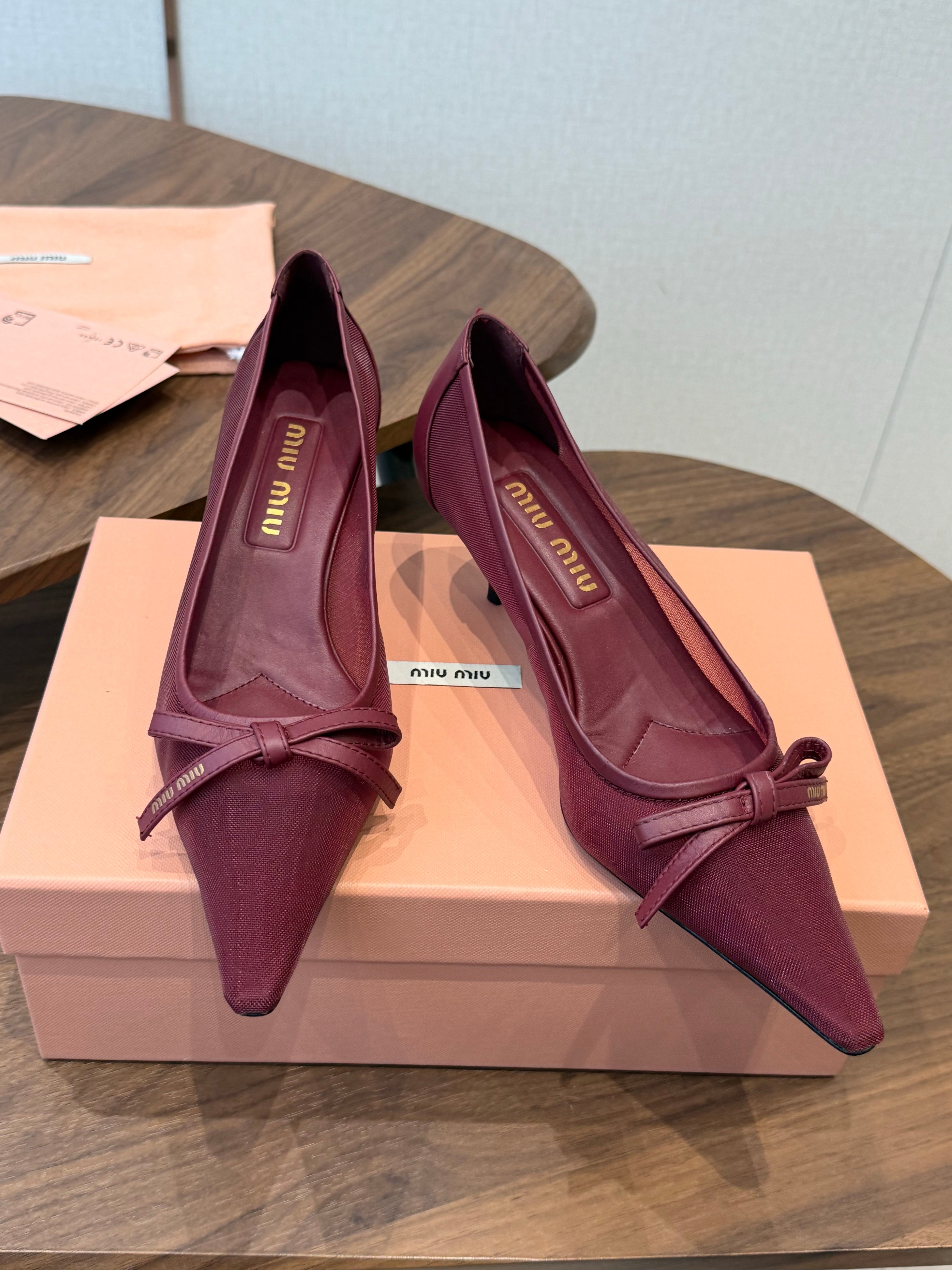Miu 26s High-Heeled Pump Burgundy Cotton 790463