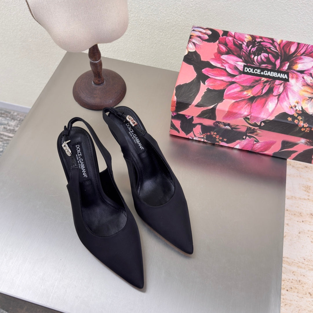 DC Slingback Pumps Black Silk & Sheepskin 343141