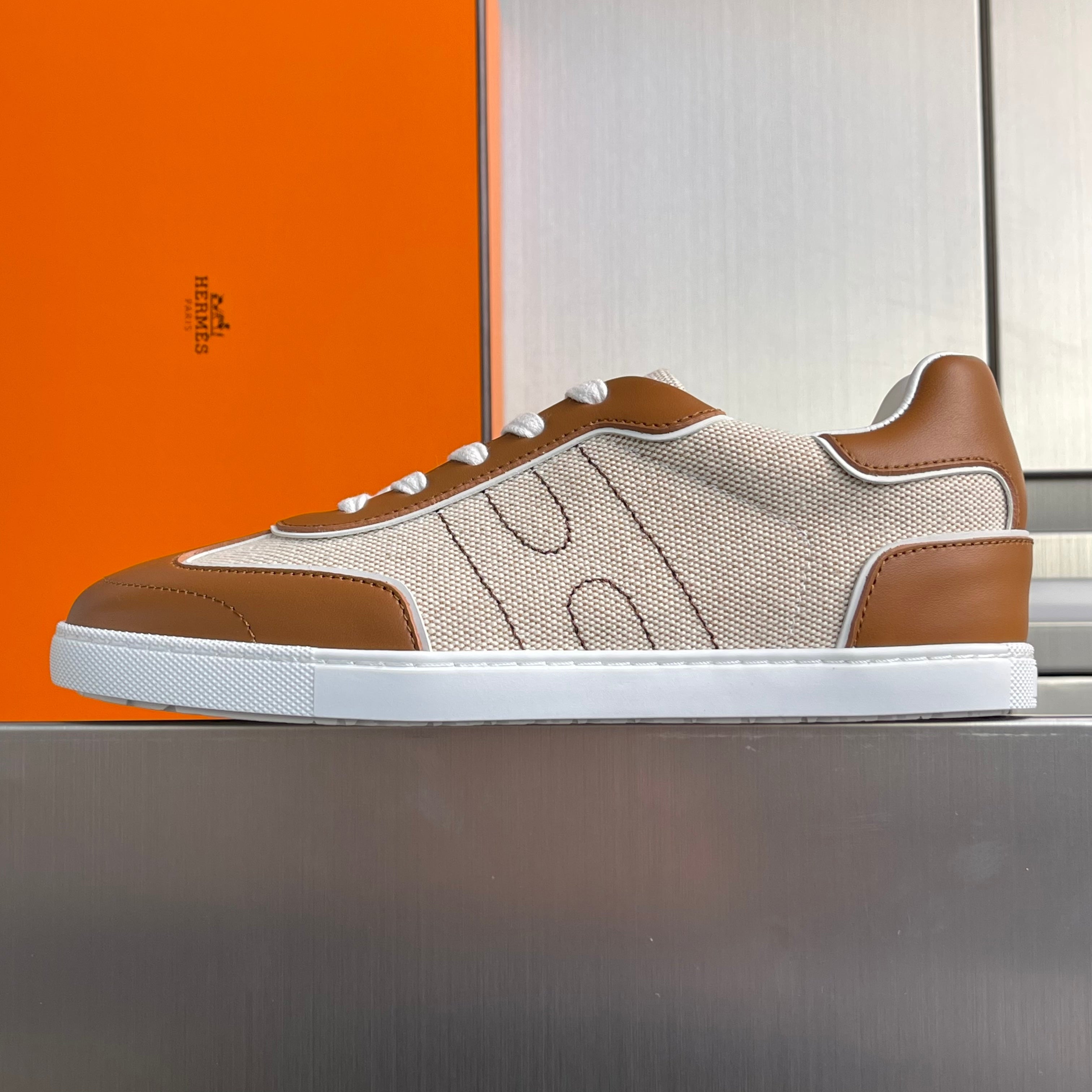 HM Match Sneaker Beige mix Brown Sheepskin Canvas 609039