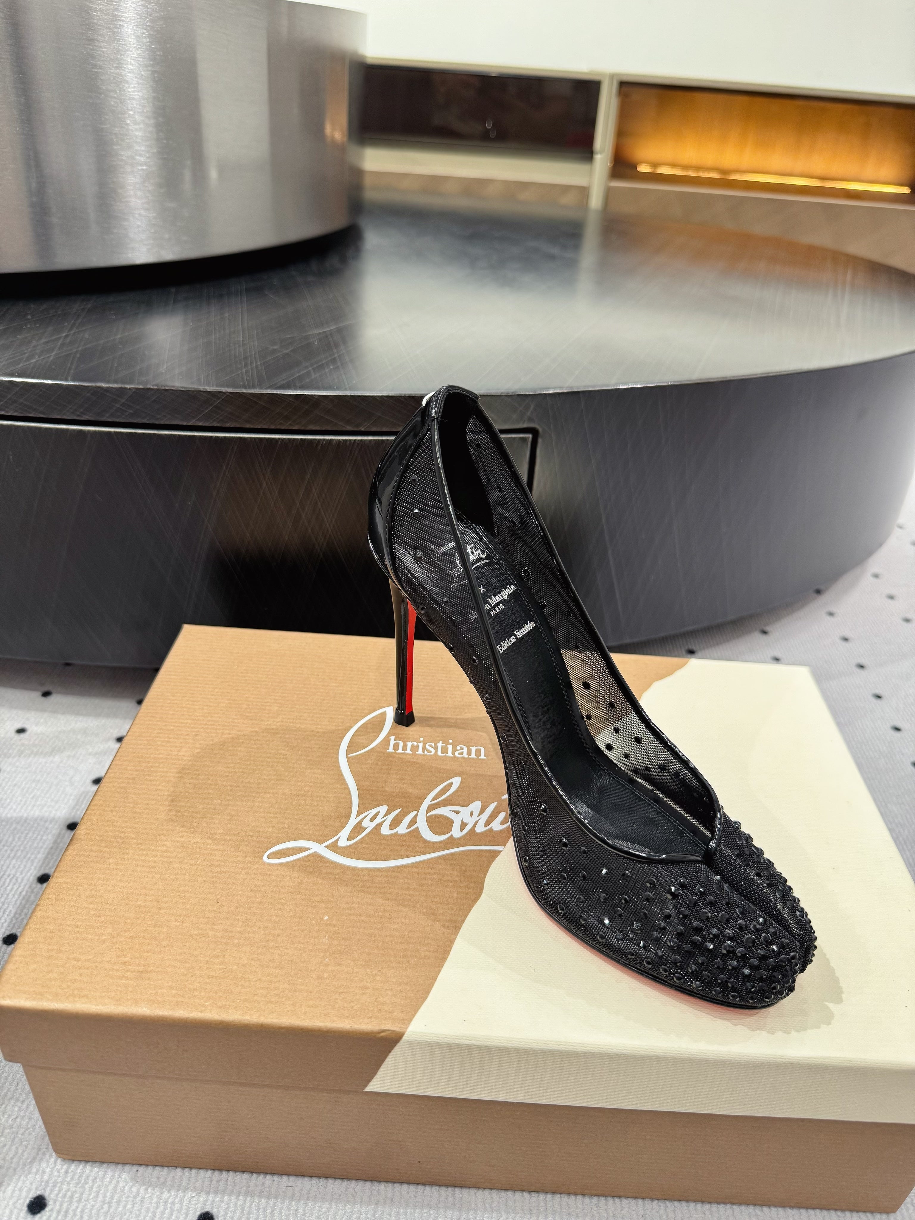CL x Margiela 25 Diamond Pumps Black Fabric Lace Swarovski 296038