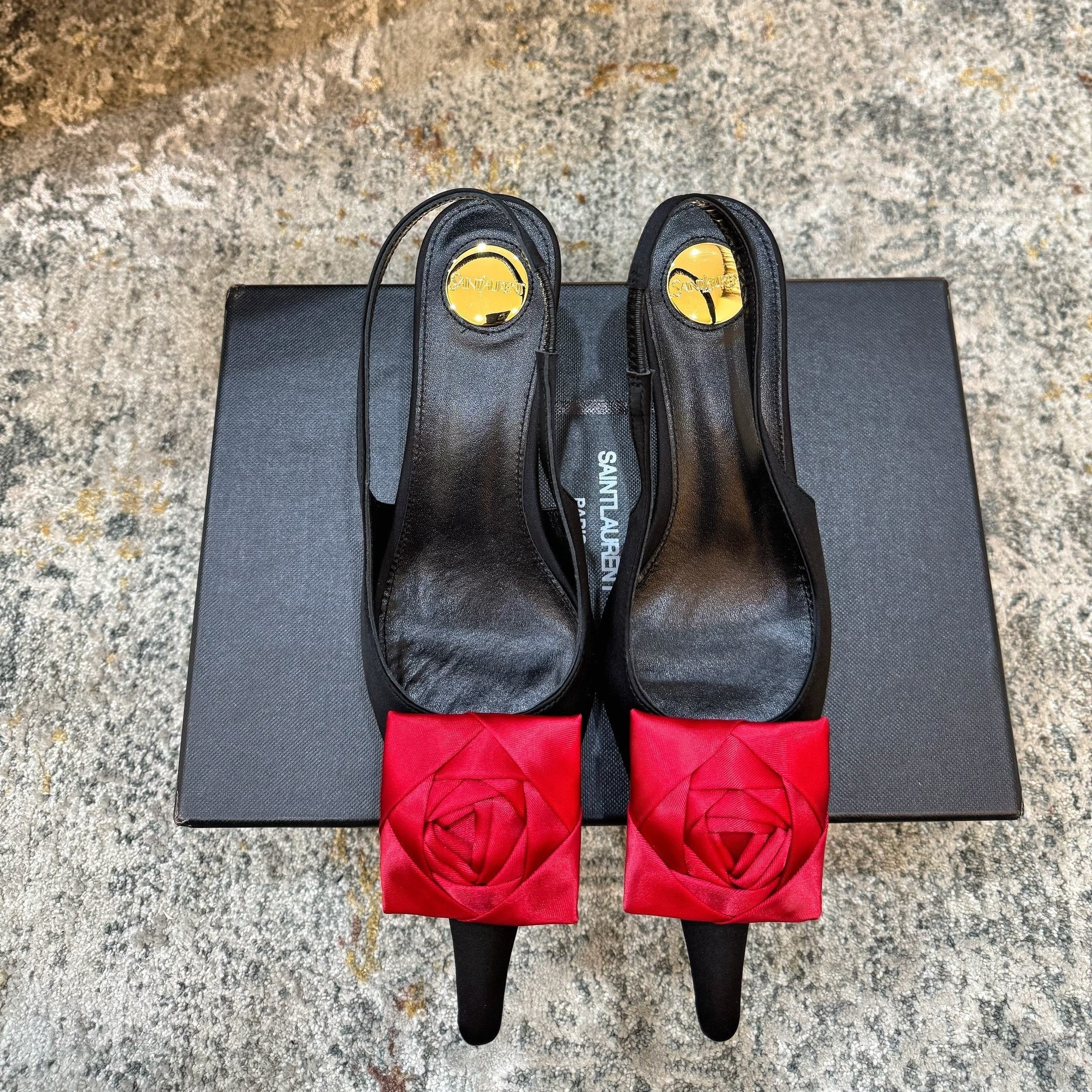 YSL Dakota Pumps 50mm Black Red Satin 637206