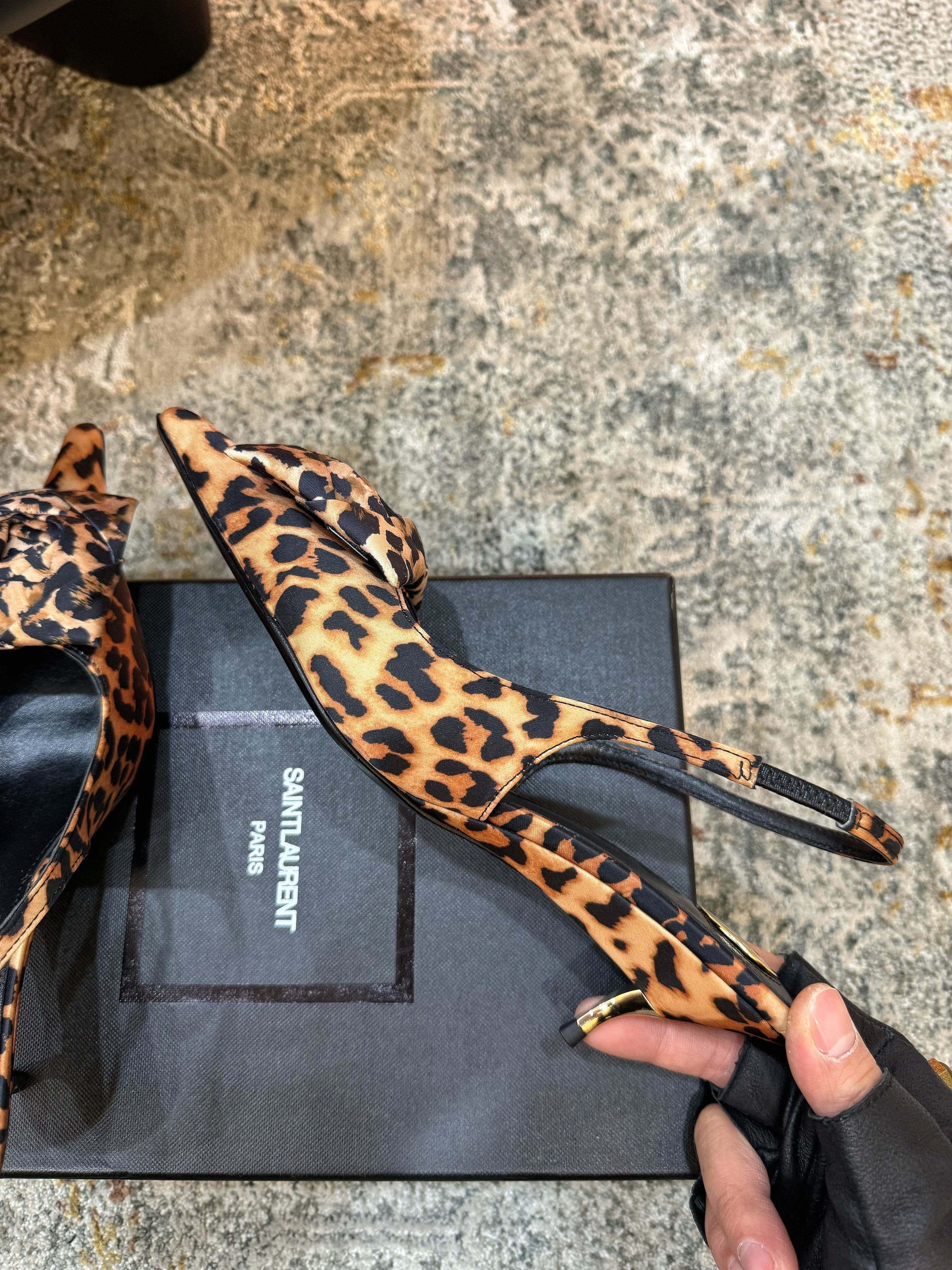 YSL Dakota Pumps 50mm Leopard Printed Satin 637208