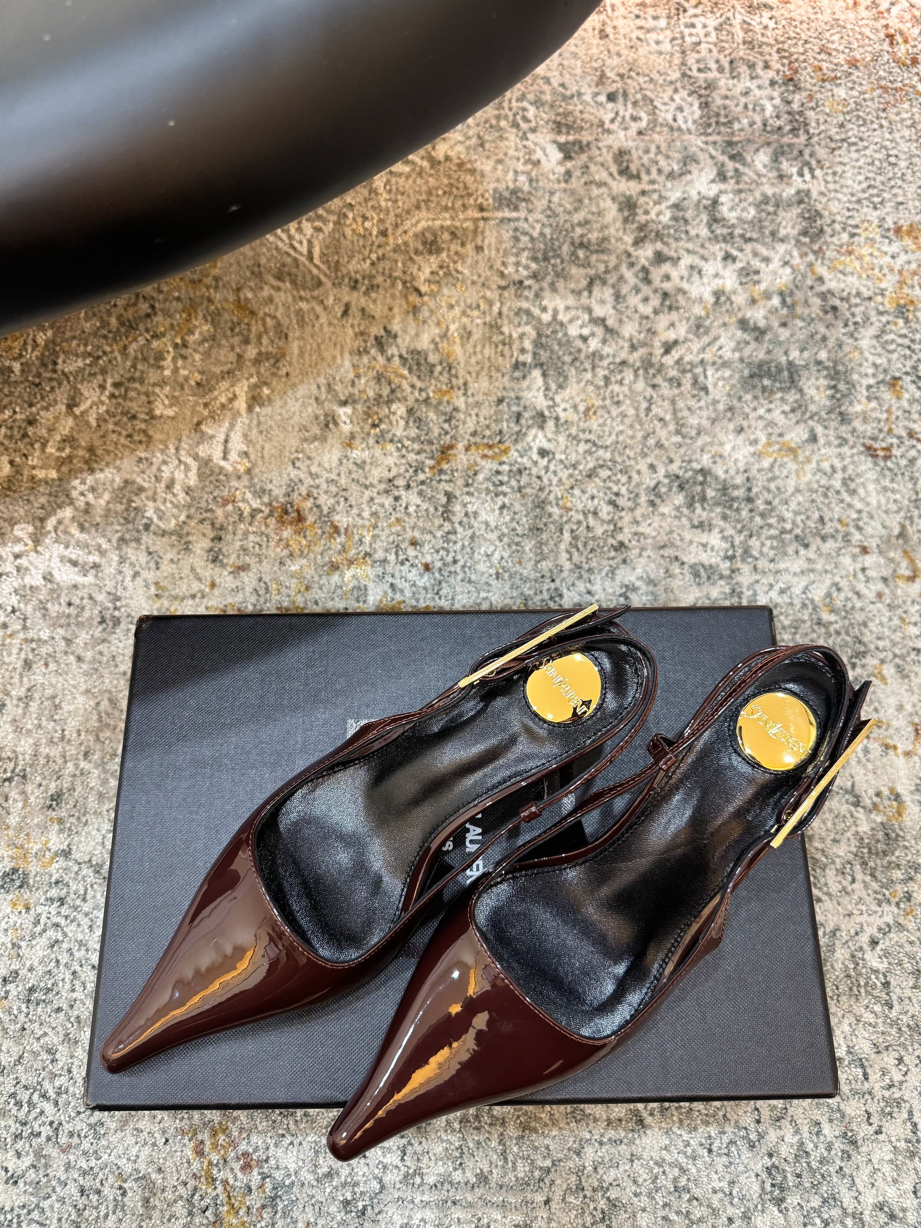 YSL Anne-Marie Slingback 8cm Burgundy Patent Leather 637220