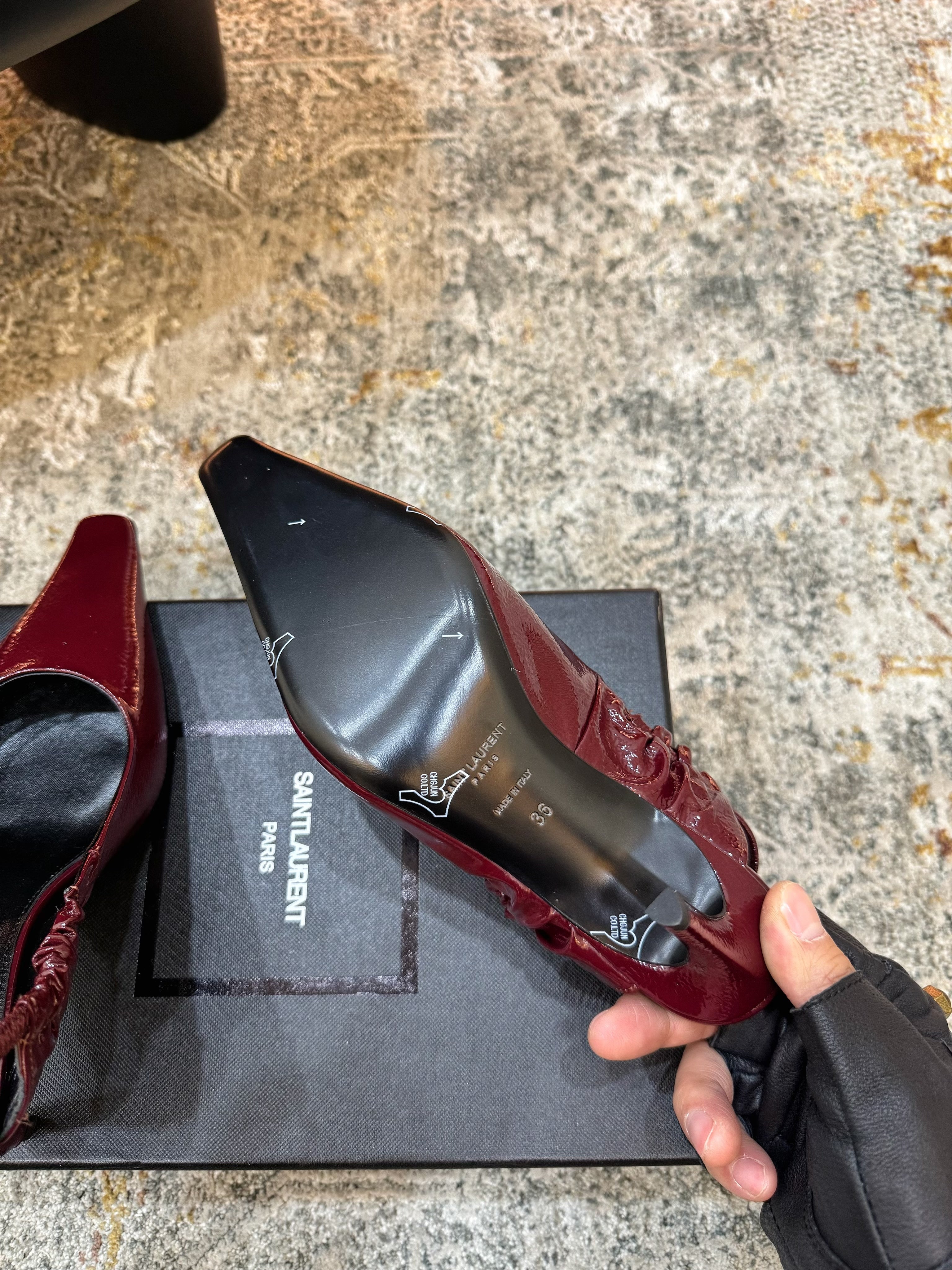 YSL Anne-Marie Slingback 8cm Burgundy Sheepskin 637226
