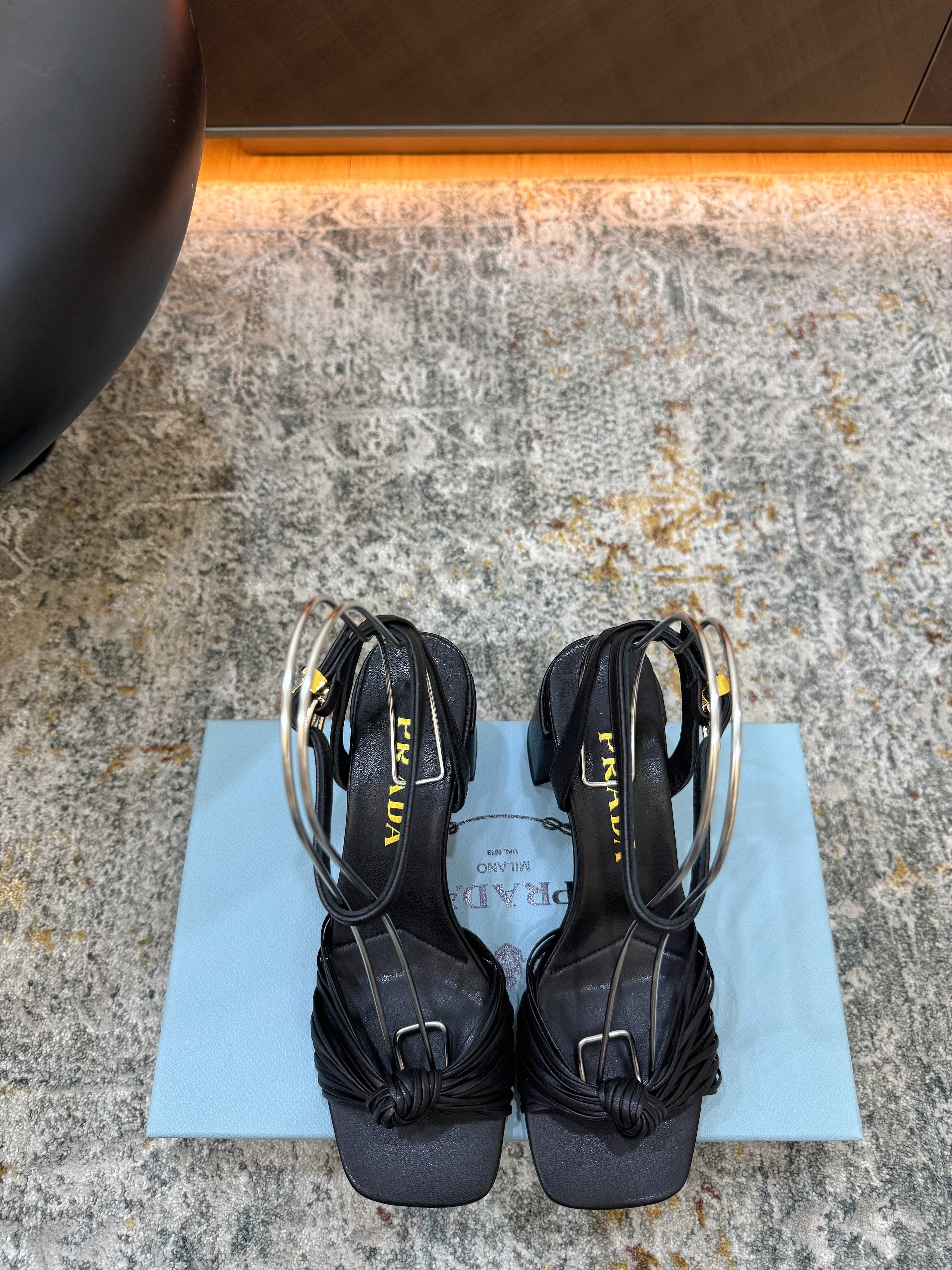 Prada Heeled Sandals 7cm Black Leather 804098