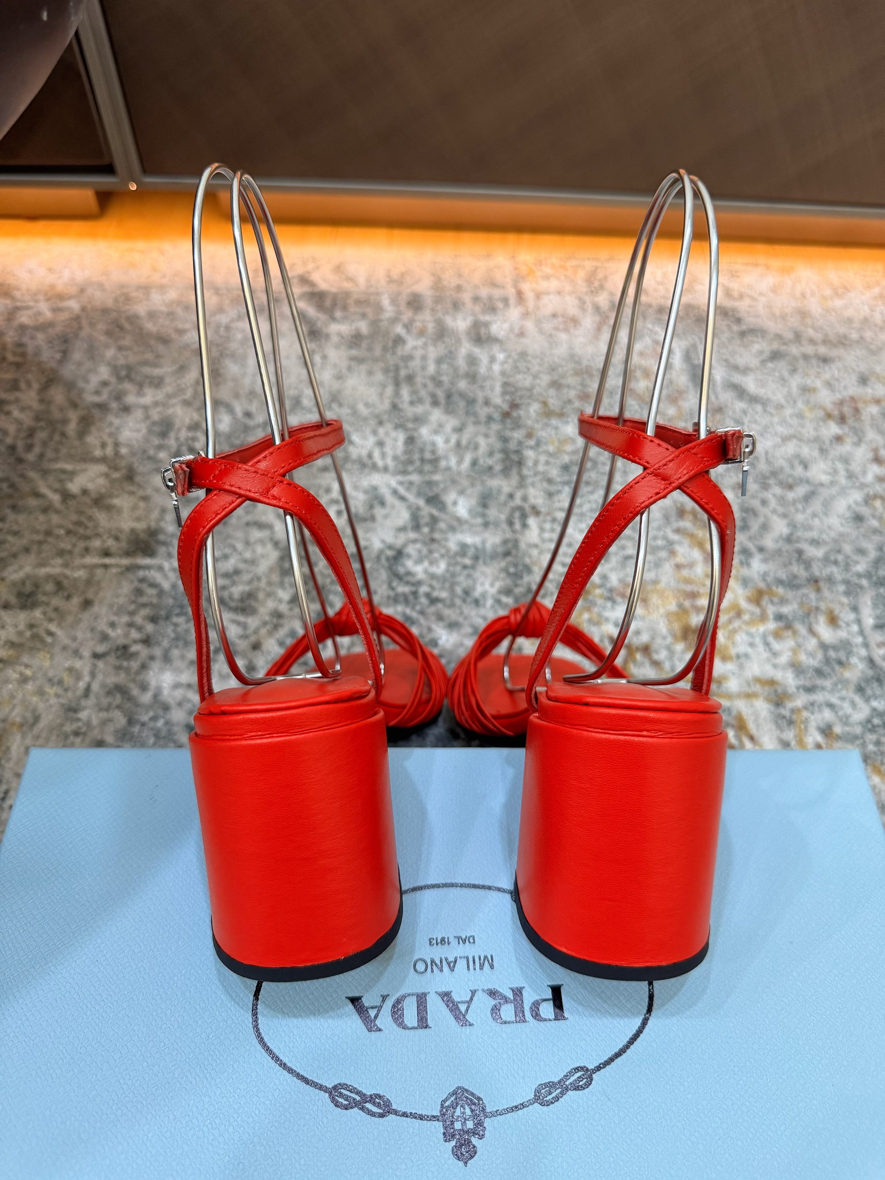 Prada Heeled Sandals 7cm Red Leather 804102