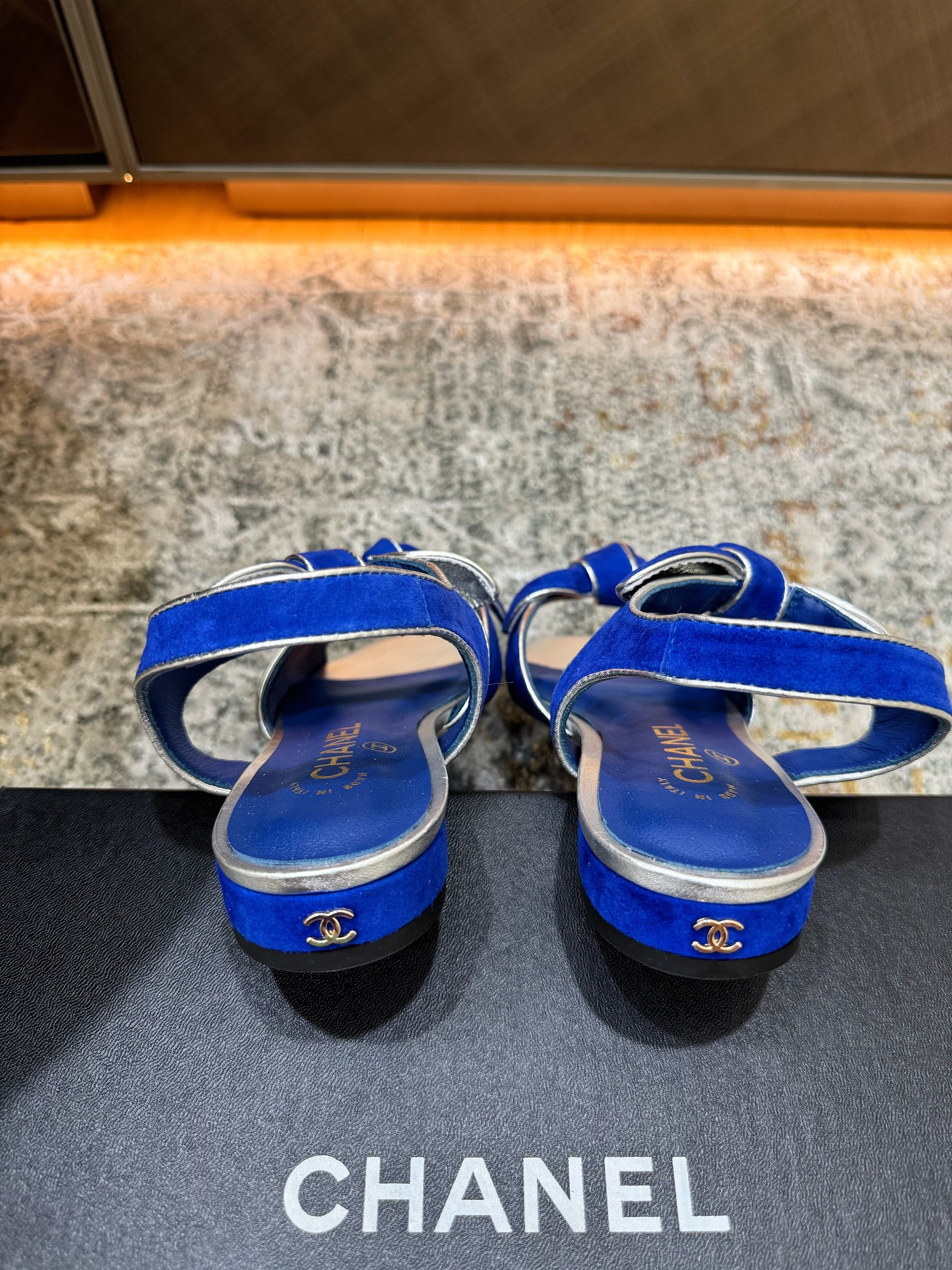 CC Double Bow Sandal 2cm Blue Sheepskin 804021