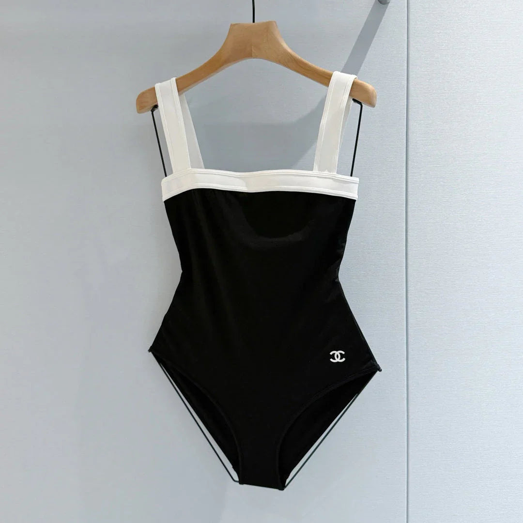 Chanel 2026 One-piece Swimsuit White mix Black Cotton 670043
